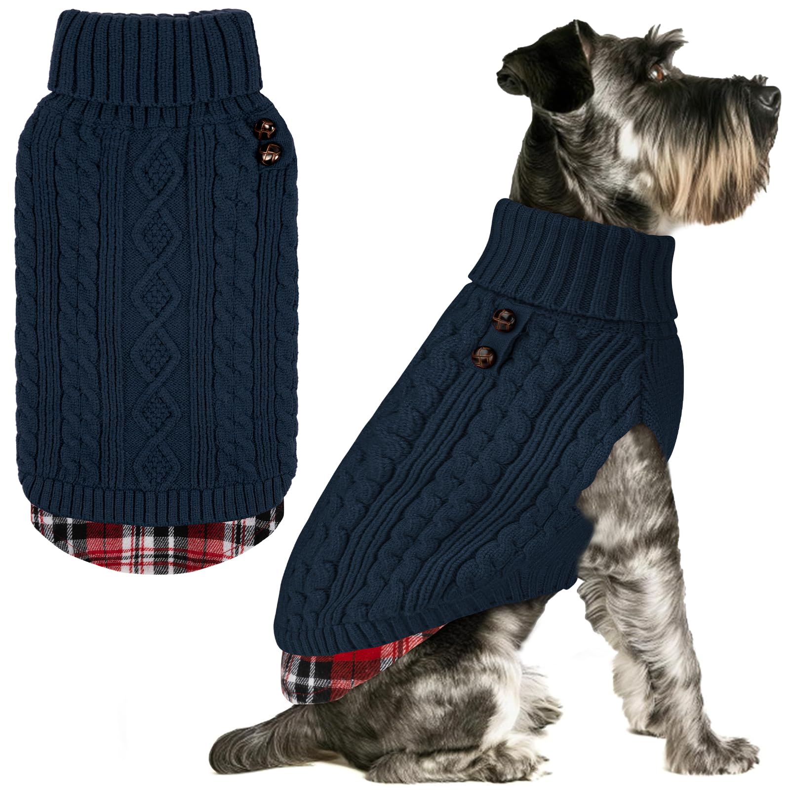 Premium Dog Sweater Soft Pullover Dog Sweaters for Small Dogs Male Stretchy Knitwear Cat Clothes Warm Turtleneck Small Dogs Sweater with Gingham Patchwork Comfy Pet Coat for Fall Winter Cold Weather
