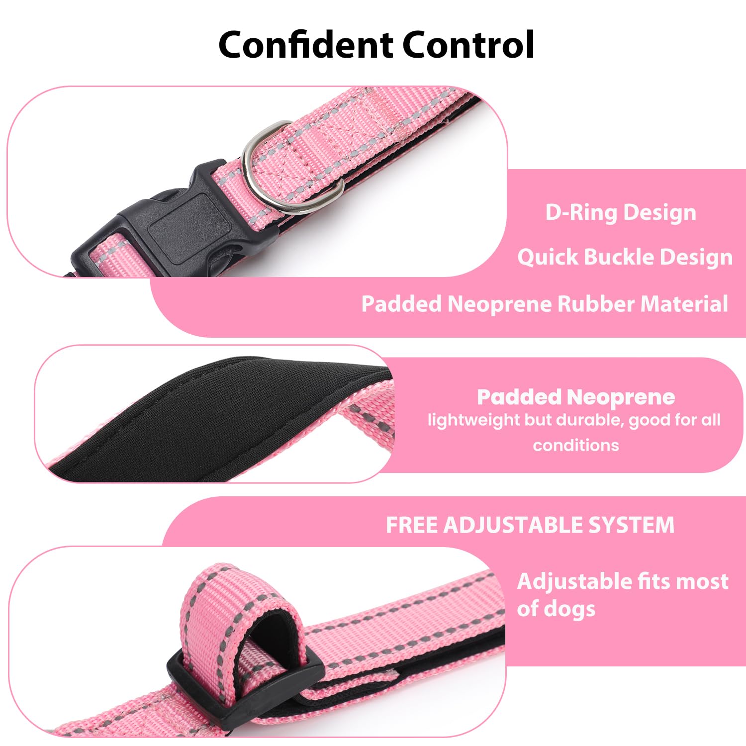 Reflective Dog Collar Padded with Soft Neoprene Breathable Quick Release Basic Dog Collars