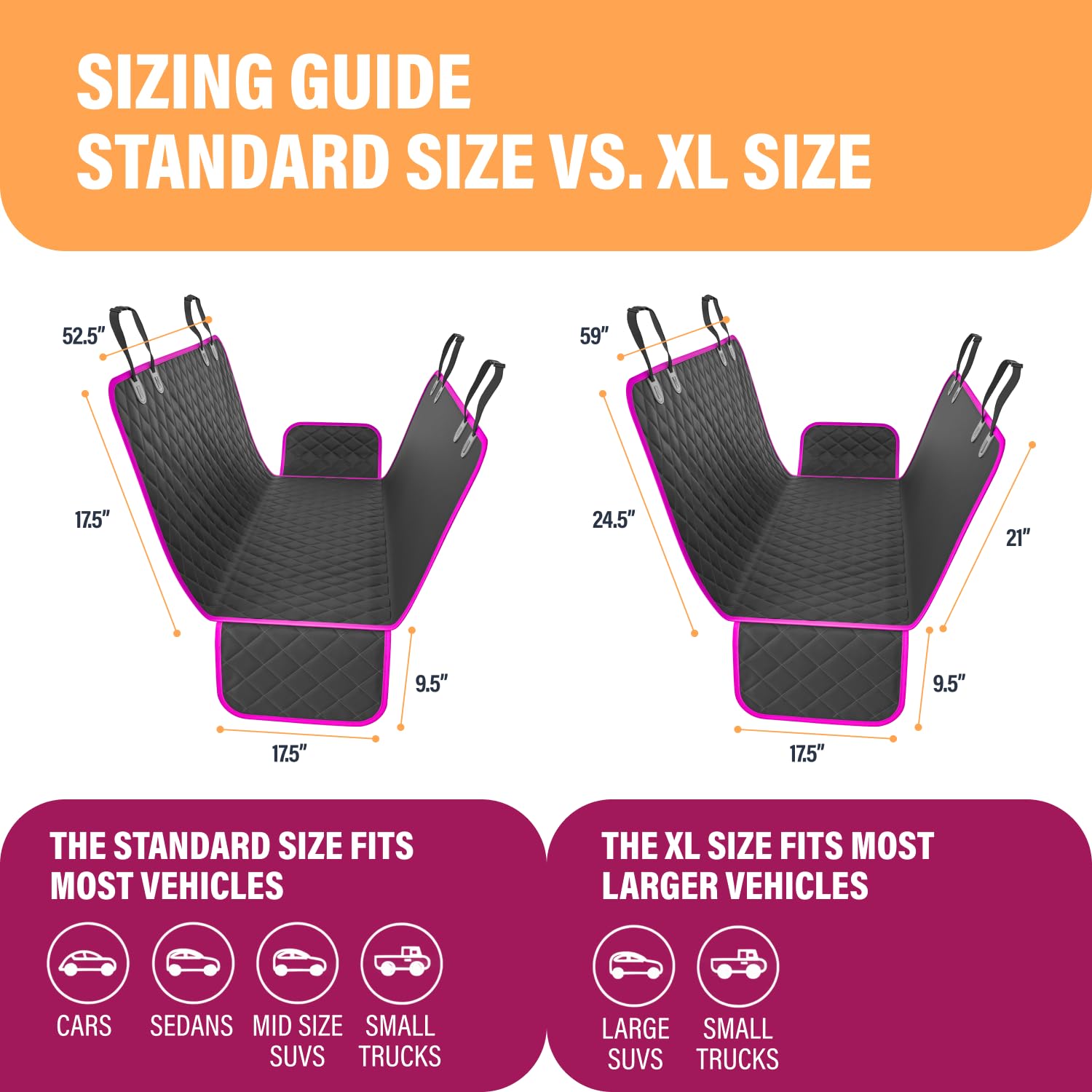 Standard Dog Car Hammock Back Seat Cover, Waterproof Backseat Cover Protector for Truck Bench Rear of Sedans or SUVs, Essential Pet Supplies Vacuum or Wipe Clean, Machine Washable