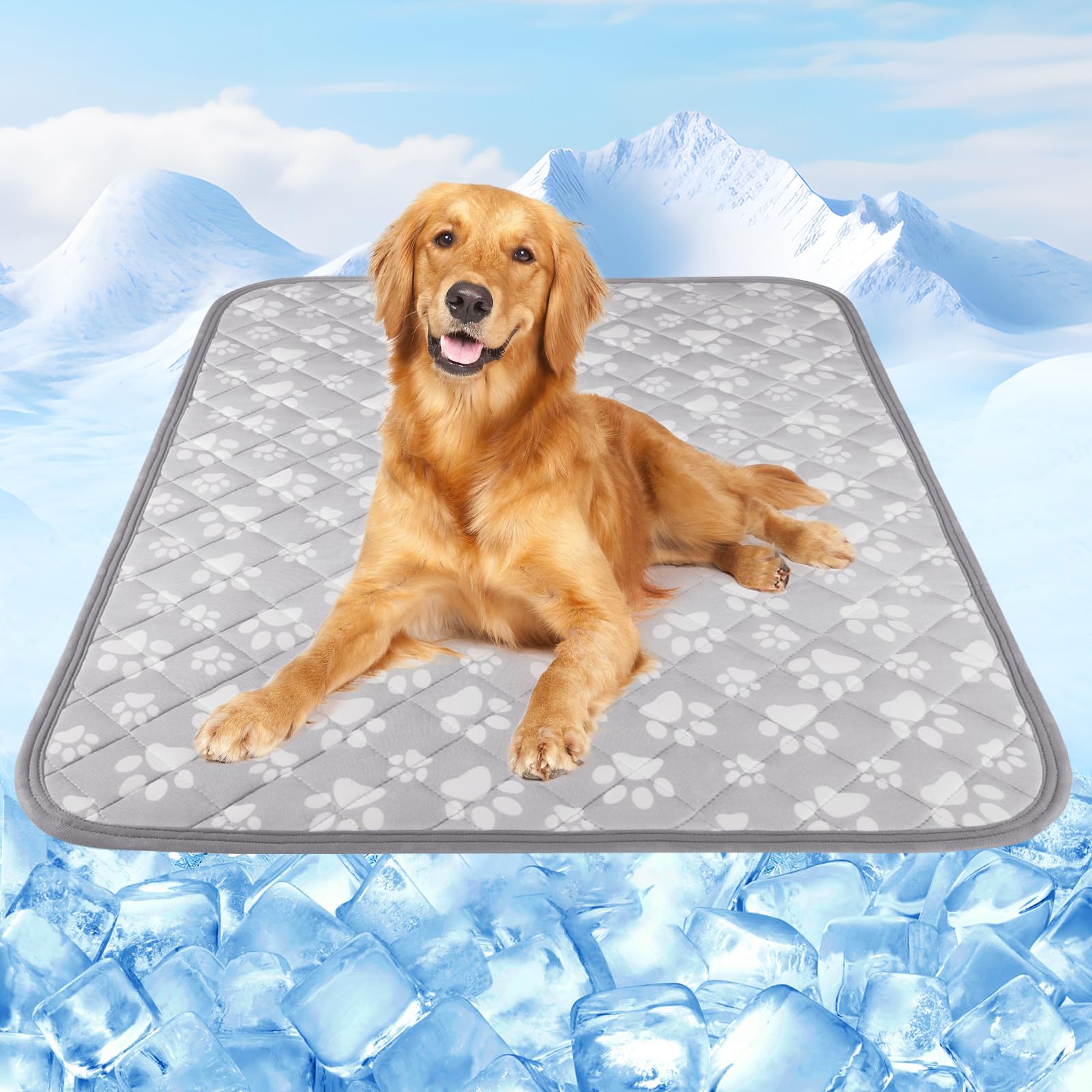 Cooling Mat for Dogs Extra Large,  Endothermic Color Changing Arc-Chill Cooling Fiber,Washable Non-Toxic Summer Pet Outdoor Bed Mat, Non-Slip&Foldable