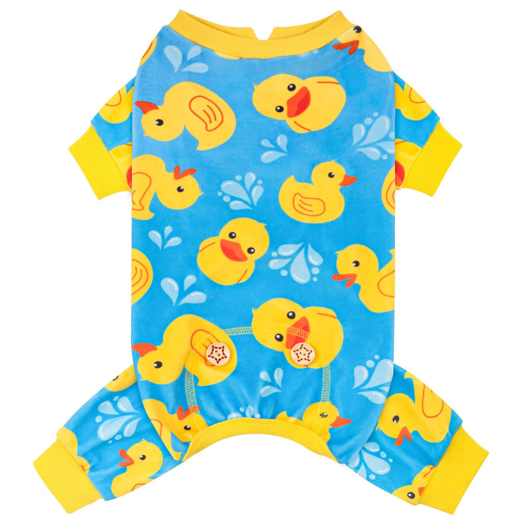 Dog Pajamas Velvet Dog Pajamas Large Sized Dogs Soft Dogs Clothes Pjs with Yellow Ducks Pattern Stretchy Pet Jammies Coat Comfy Pet Onesie Costume