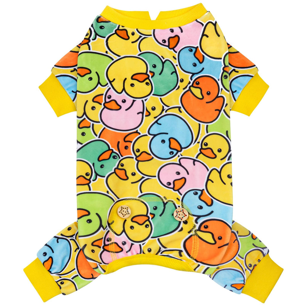 Dog Pajamas Velvet Dog Pajamas Large Sized Dogs Soft Dogs Clothes Pjs with Yellow Ducks Pattern Stretchy Pet Jammies Coat Comfy Pet Onesie Costume