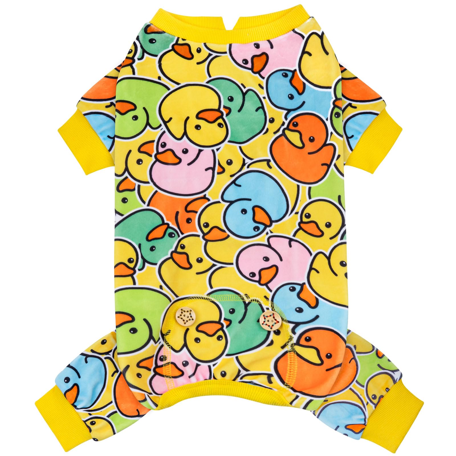 Dog Pajamas Velvet Dog Pajamas Large Sized Dogs Soft Dogs Clothes Pjs with Yellow Ducks Pattern Stretchy Pet Jammies Coat Comfy Pet Onesie Costume