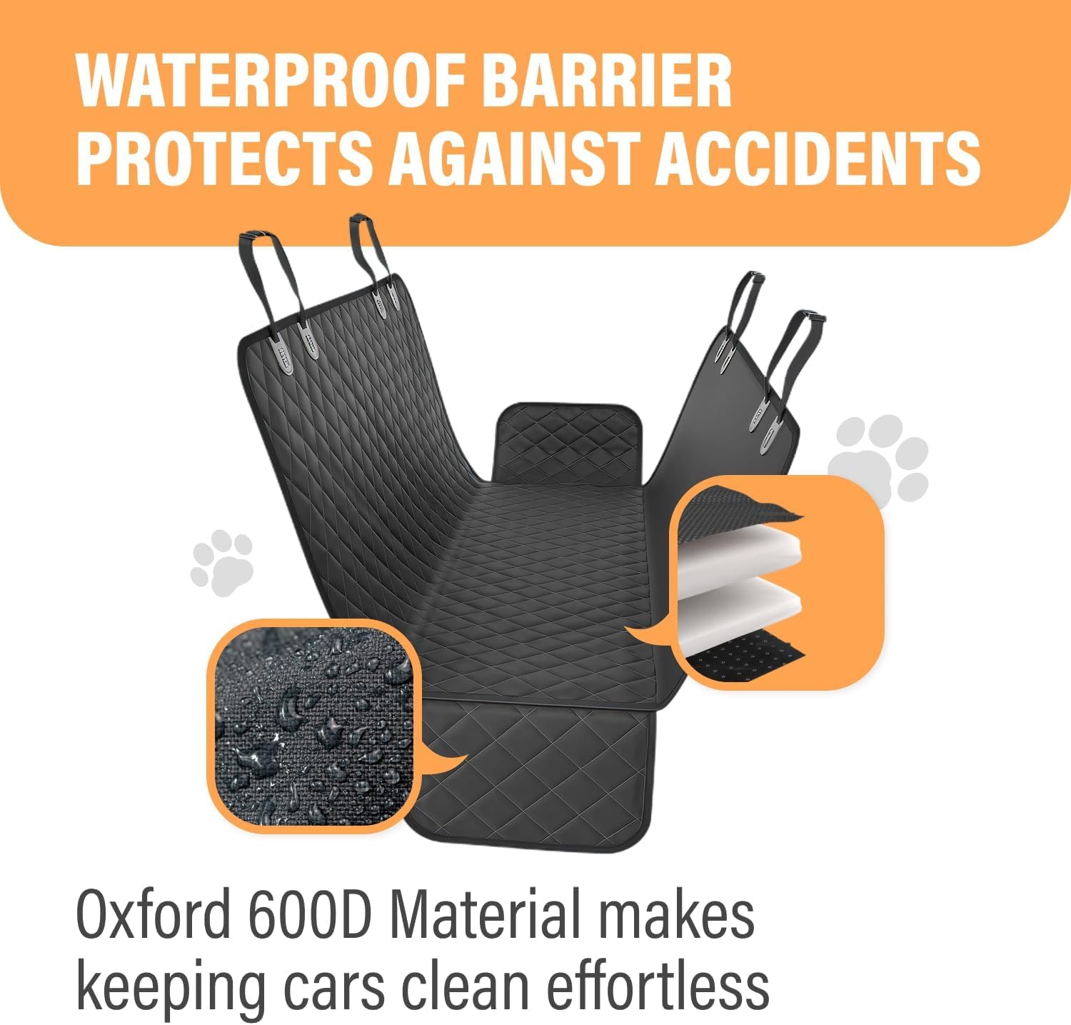 Standard Dog Car Hammock Back Seat Cover, Waterproof Backseat Cover Protector for Truck Bench Rear of Sedans or SUVs, Essential Pet Supplies Vacuum or Wipe Clean, Machine Washable