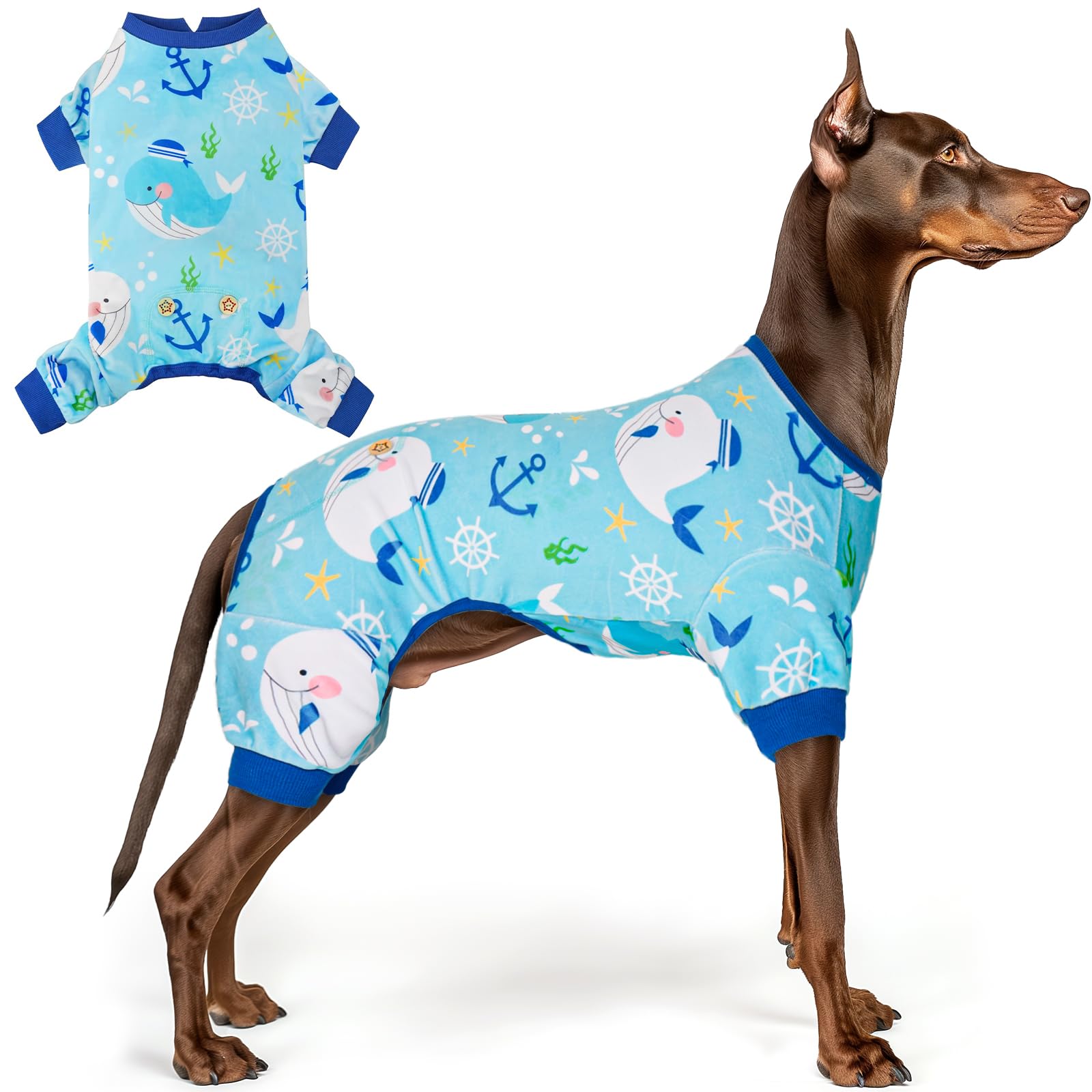 Dog Pajamas Velvet Dog Pajamas Large Sized Dogs Soft Dogs Clothes Pjs with Yellow Ducks Pattern Stretchy Pet Jammies Coat Comfy Pet Onesie Costume
