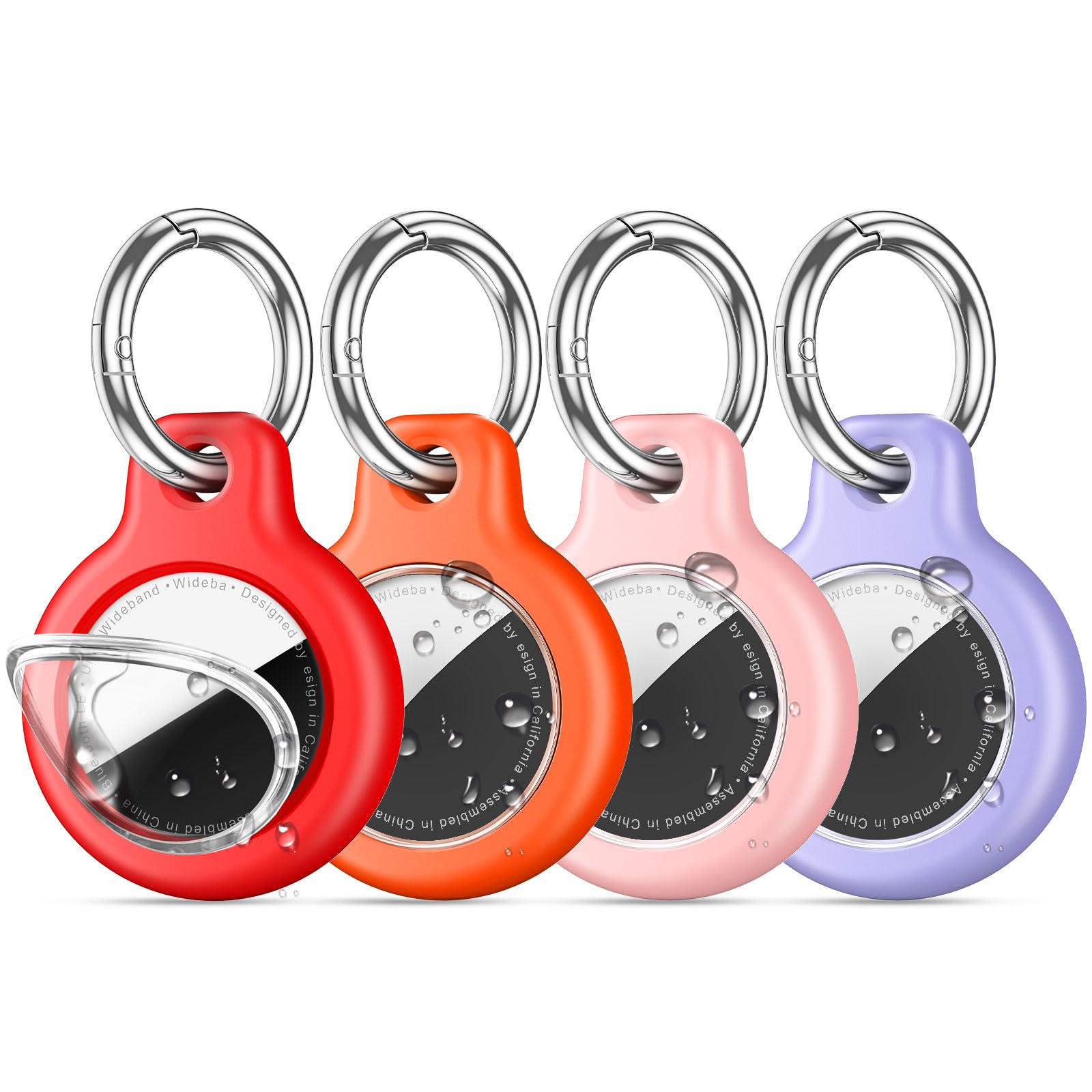 4 Pack IPX8 Waterproof Airtag Holder airtag Keychain for Apple AirTags with Air Tag Keychain,Silicone GPS Cover+TPU Clear Waterproof Cover Air-Tag Item Finders Case for Pets,Kids-Black/White/Red/Blue