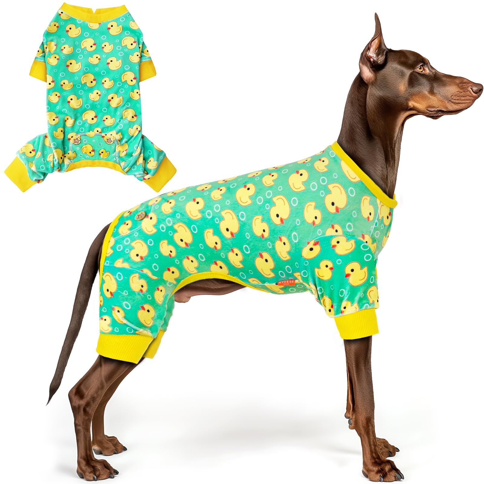 Dog Pajamas Velvet Dog Pajamas Large Sized Dogs Soft Dogs Clothes Pjs with Yellow Ducks Pattern Stretchy Pet Jammies Coat Comfy Pet Onesie Costume