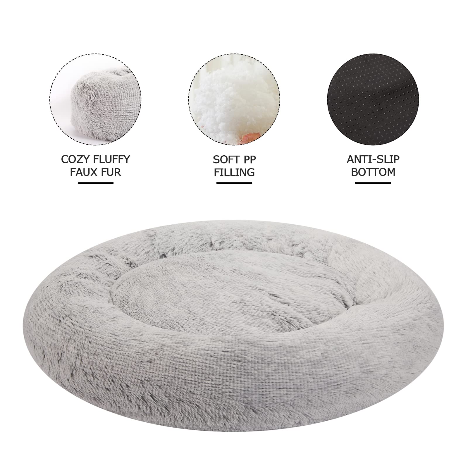 Calming Donut Dog Bed for Extra Large Dogs, Round Plush Bed with Non-Slip Bottom