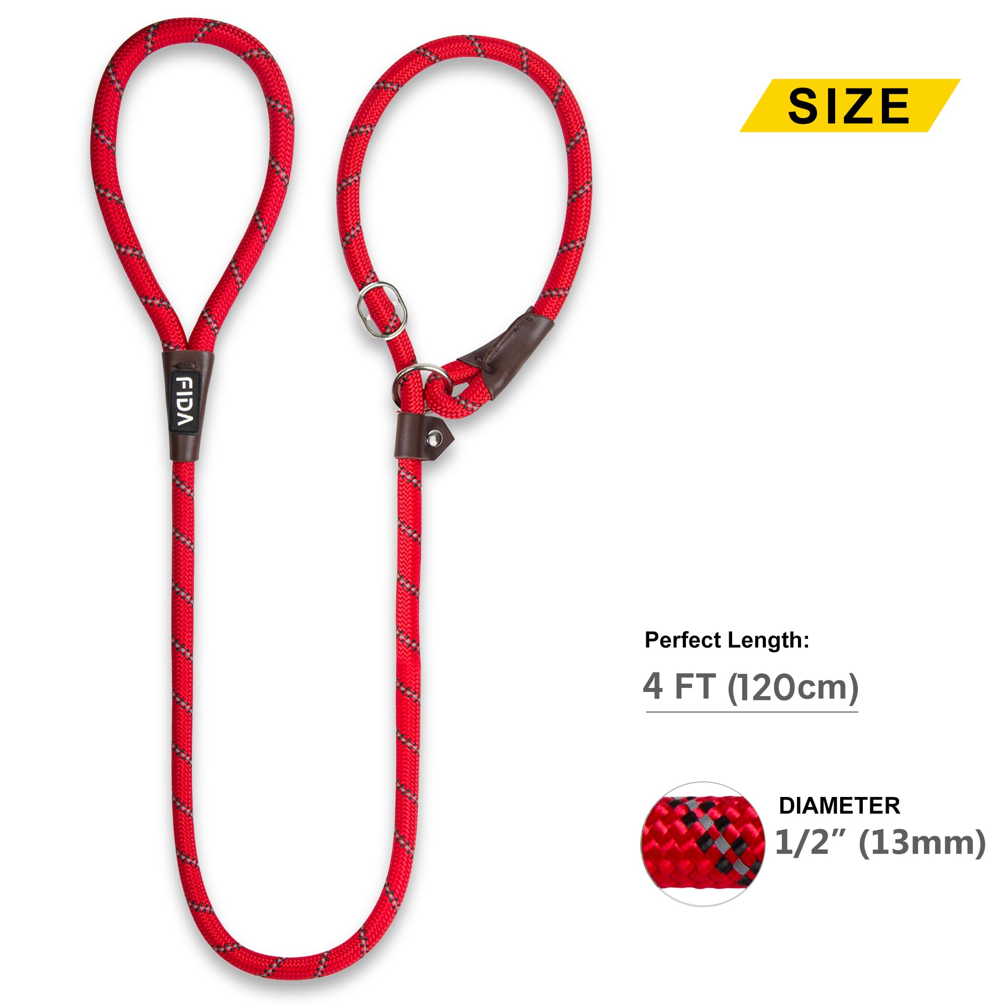 Durable Slip Lead Dog Leash, Heavy Duty Dog Loop Leashes, Comfortable Strong Rope Slip Leash for Large Medium Dogs, No Pull Pet Training Lead with Highly Reflective