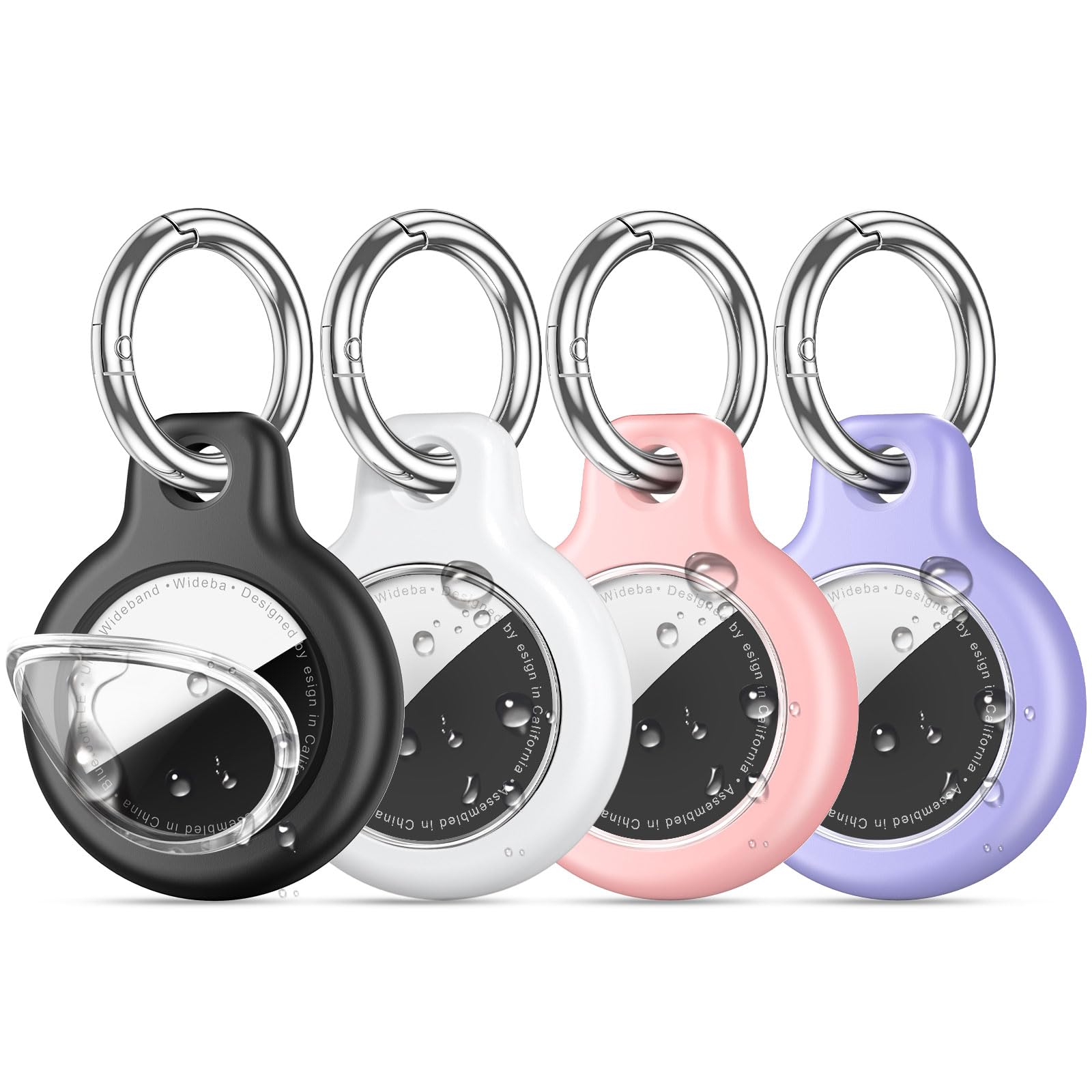 4 Pack IPX8 Waterproof Airtag Holder airtag Keychain for Apple AirTags with Air Tag Keychain,Silicone GPS Cover+TPU Clear Waterproof Cover Air-Tag Item Finders Case for Pets,Kids-Black/White/Red/Blue