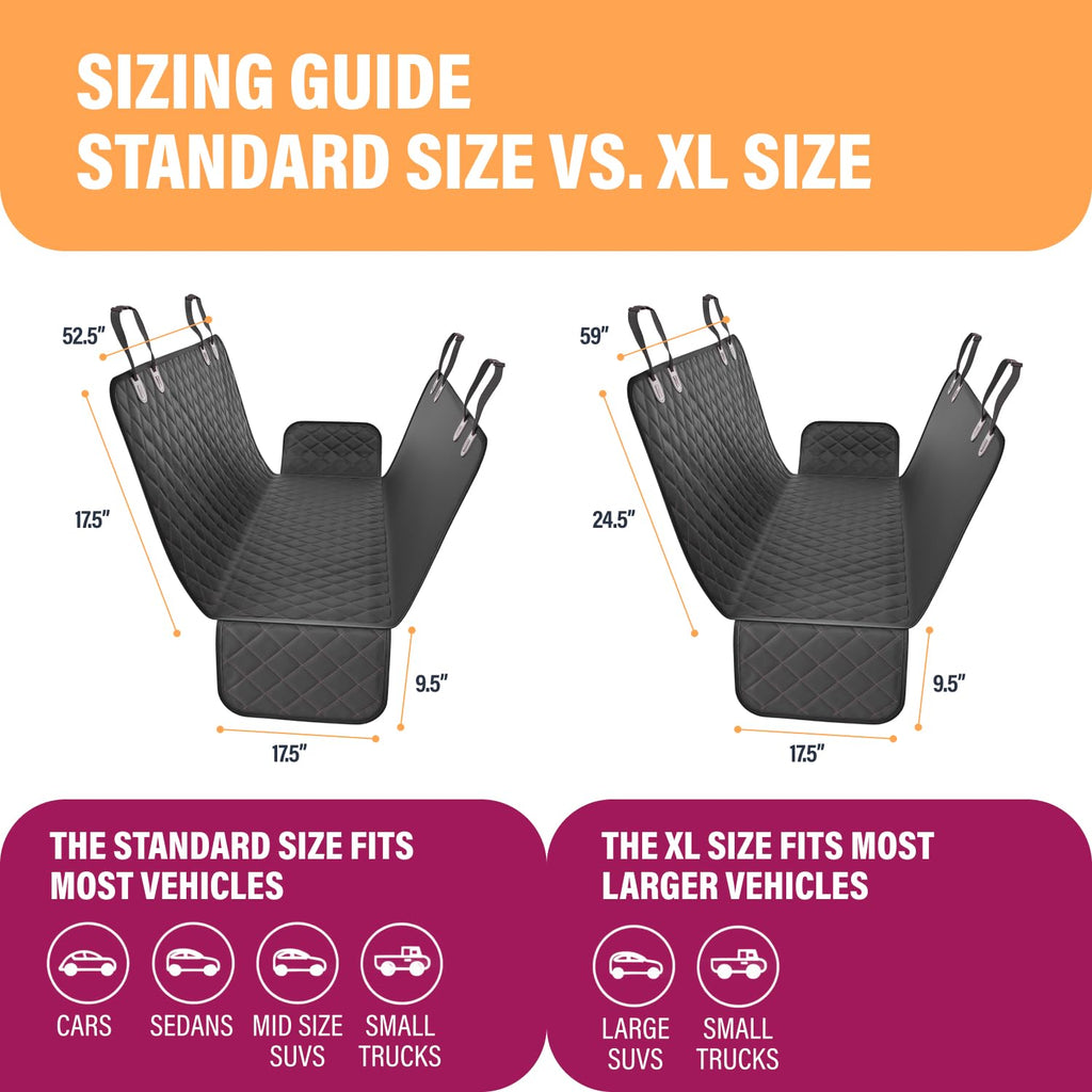 Standard Dog Car Hammock Back Seat Cover, Waterproof Backseat Cover Protector for Truck Bench Rear of Sedans or SUVs, Essential Pet Supplies Vacuum or Wipe Clean, Machine Washable