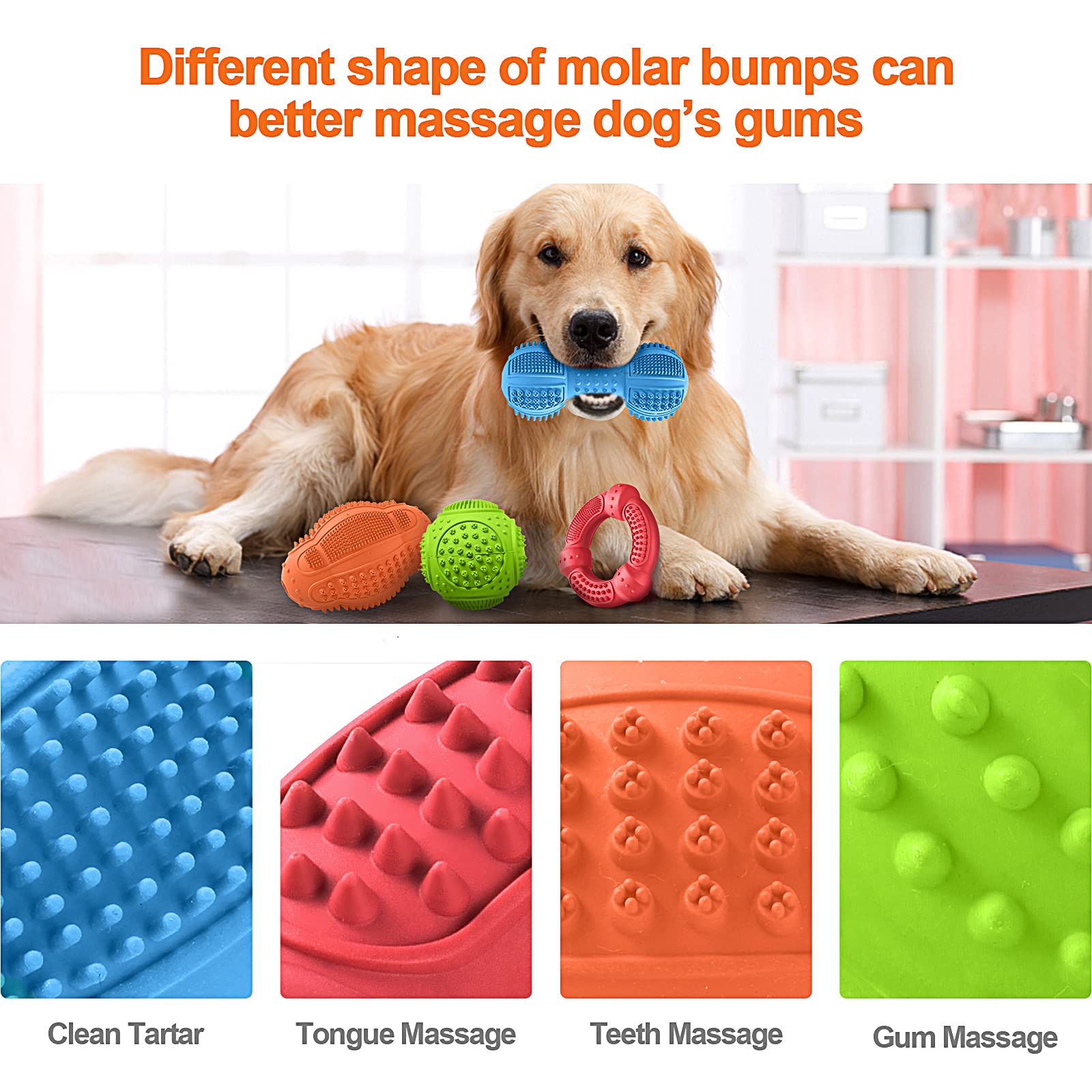 Dog Chew Toys 3 Pack for Aggressive Chewers, Multifunctional Teeth Cleaning and Gum Massage, Tough Toys with Natural Rubber for Large and Medium Dog
