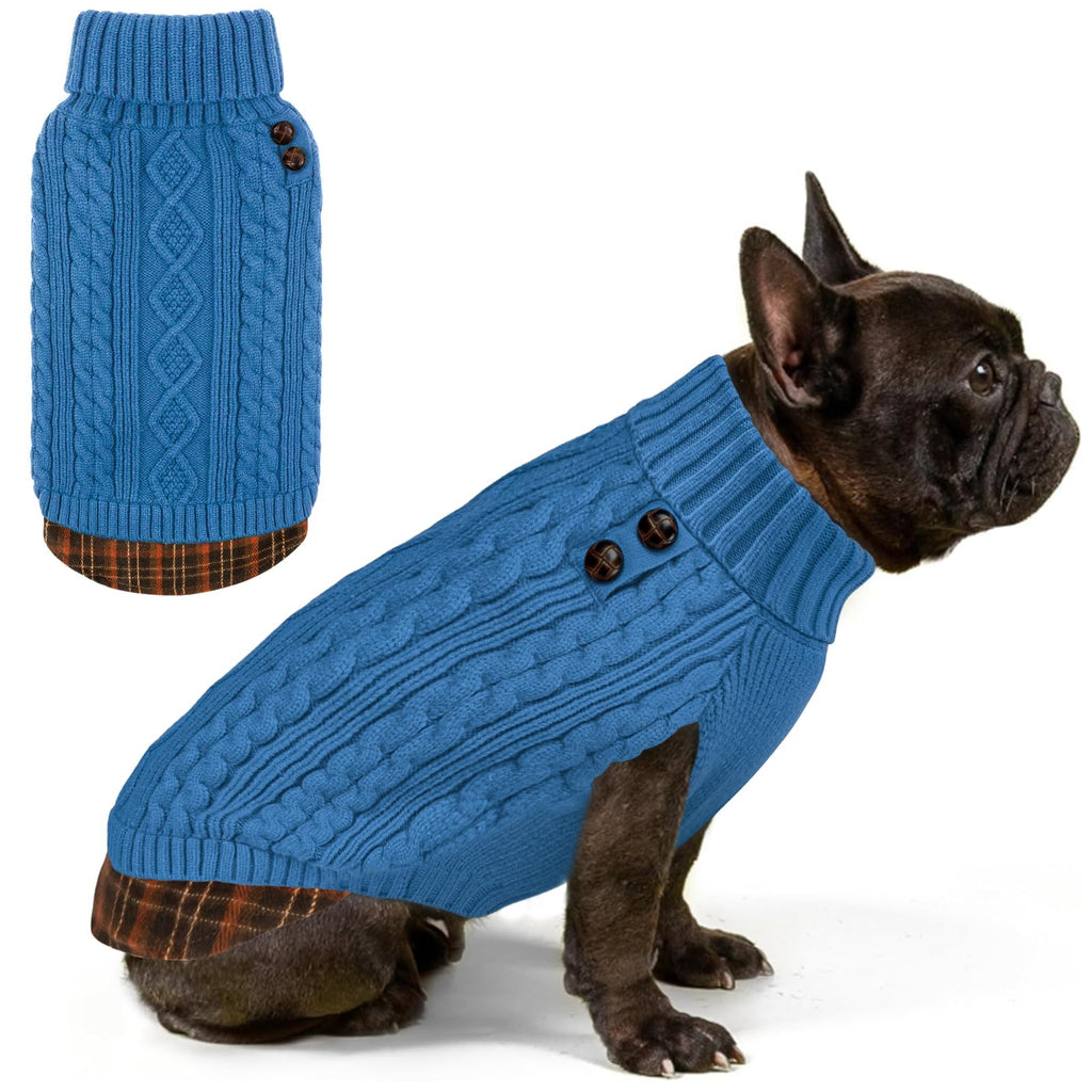 Premium Dog Sweater Soft Pullover Dog Sweaters for Small Dogs Male Stretchy Knitwear Cat Clothes Warm Turtleneck Small Dogs Sweater with Gingham Patchwork Comfy Pet Coat for Fall Winter Cold Weather