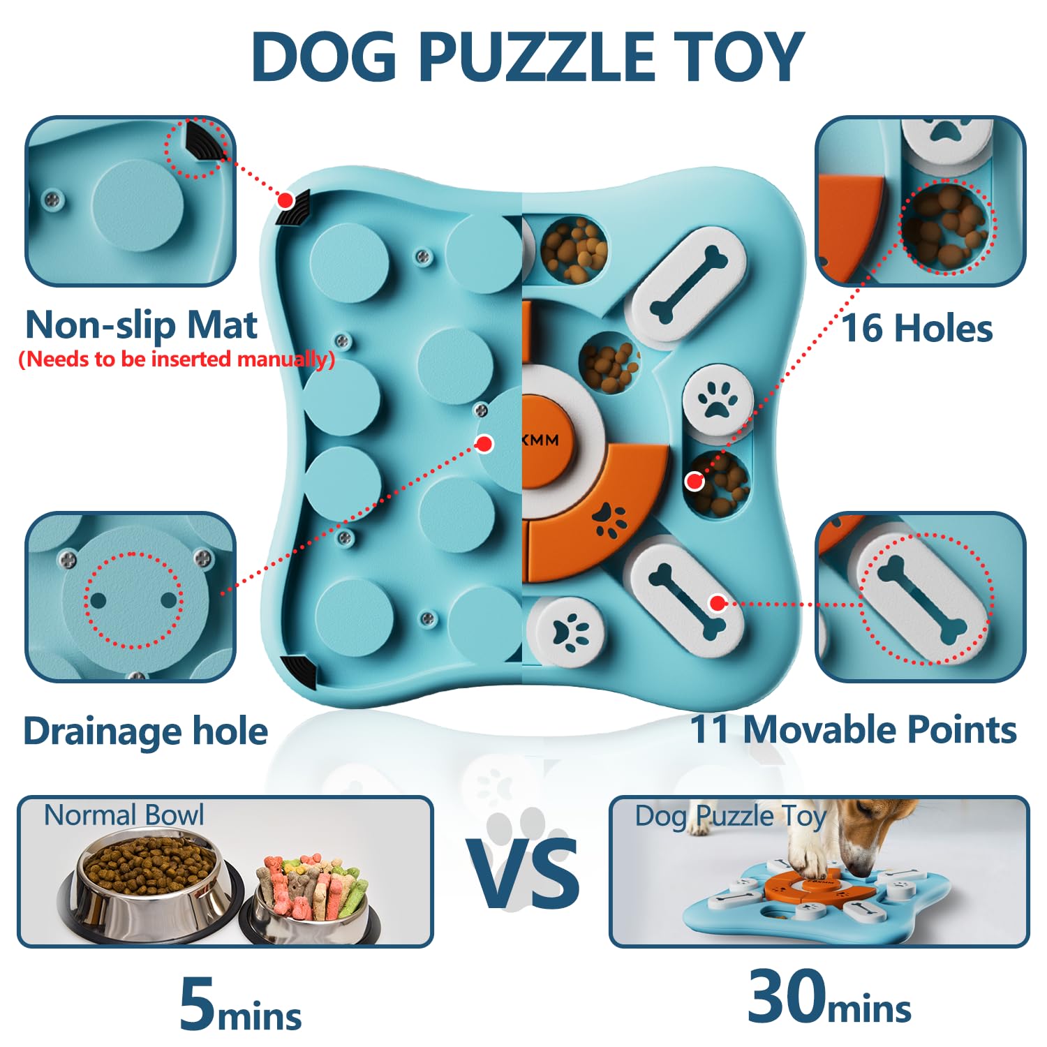Interactive Dog Treat Puzzle Toys for IQ Training & Mental Stimulating,Fun Slow Feeder,Large Medium Small Dogs Enrichment Toys with Squeak Design