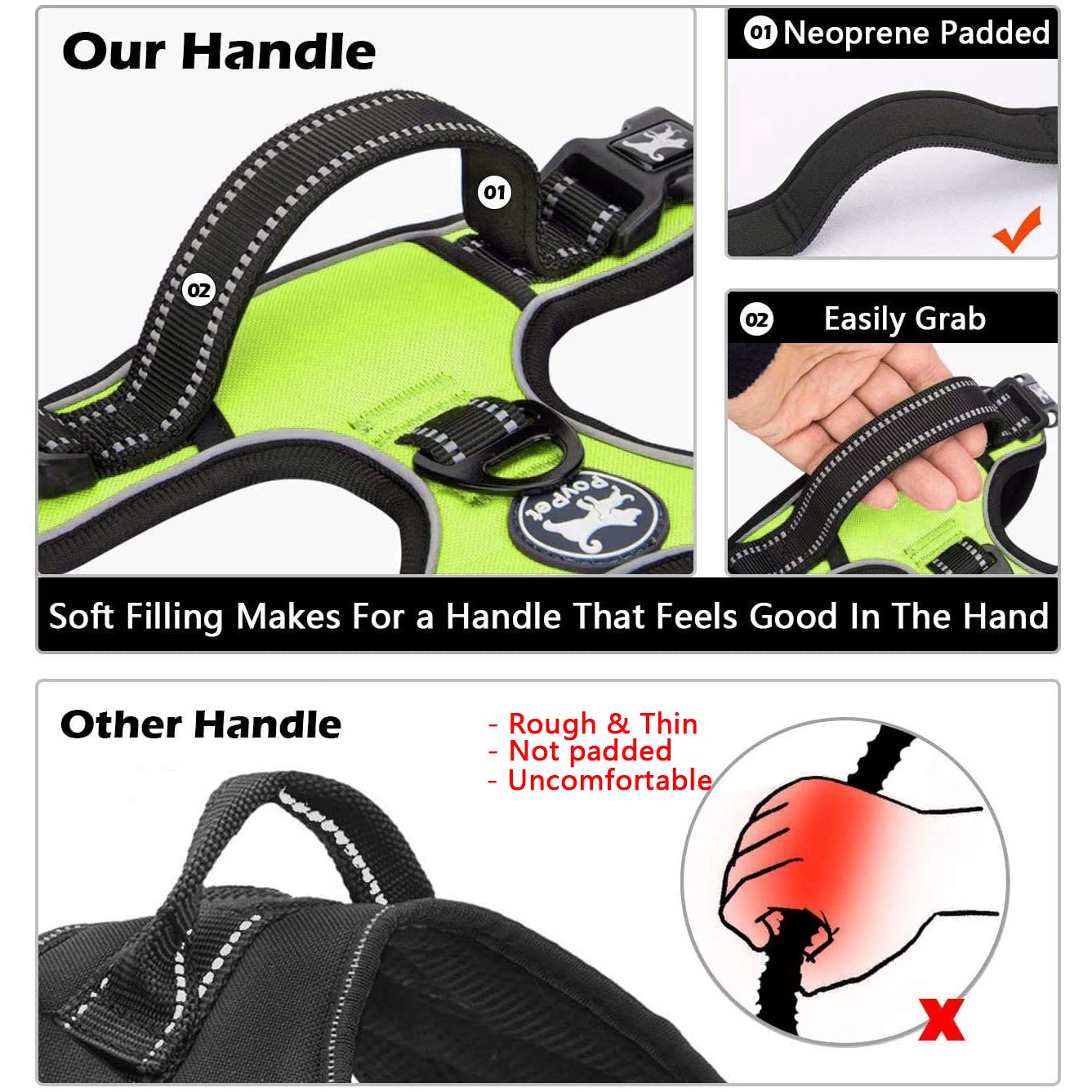 Premium Quality No Pull Dog Harness, No Choke Front Lead Dog Reflective Harness, Adjustable Soft Padded Pet Vest with Easy Control Handle for Small to Large Dogs