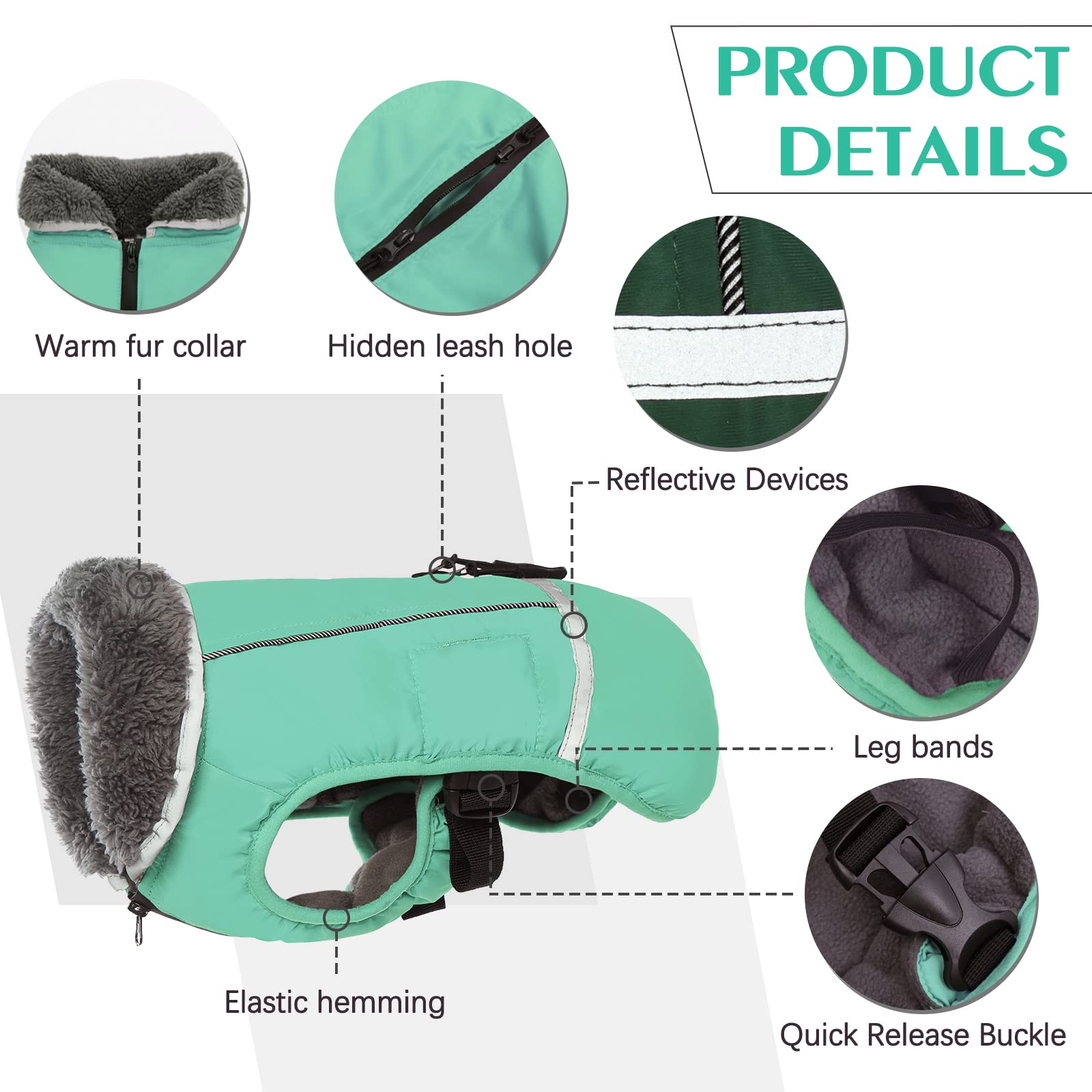 Premium Warm Dog Coat Reflective Dog Jacket, Waterproof Dog Winter Coat Turtleneck Dog Clothes for Cold Weather, Thick Fleece Dog Snowsuit Christmas Dog Vest Pet Apparel for Small Medium Large Dogs