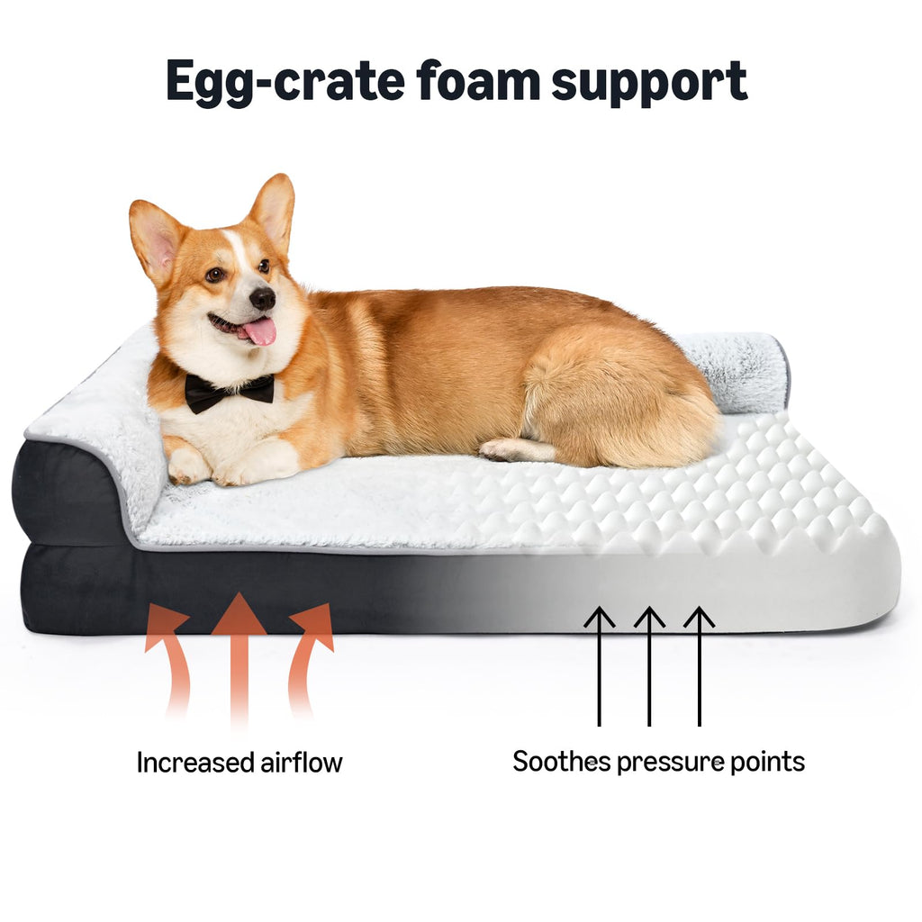 Washable L-Shaped Dog Bed for Small Dogs, Anti-Slip Pet Sofa Bed for Indoor Dogs, Crate Bed
