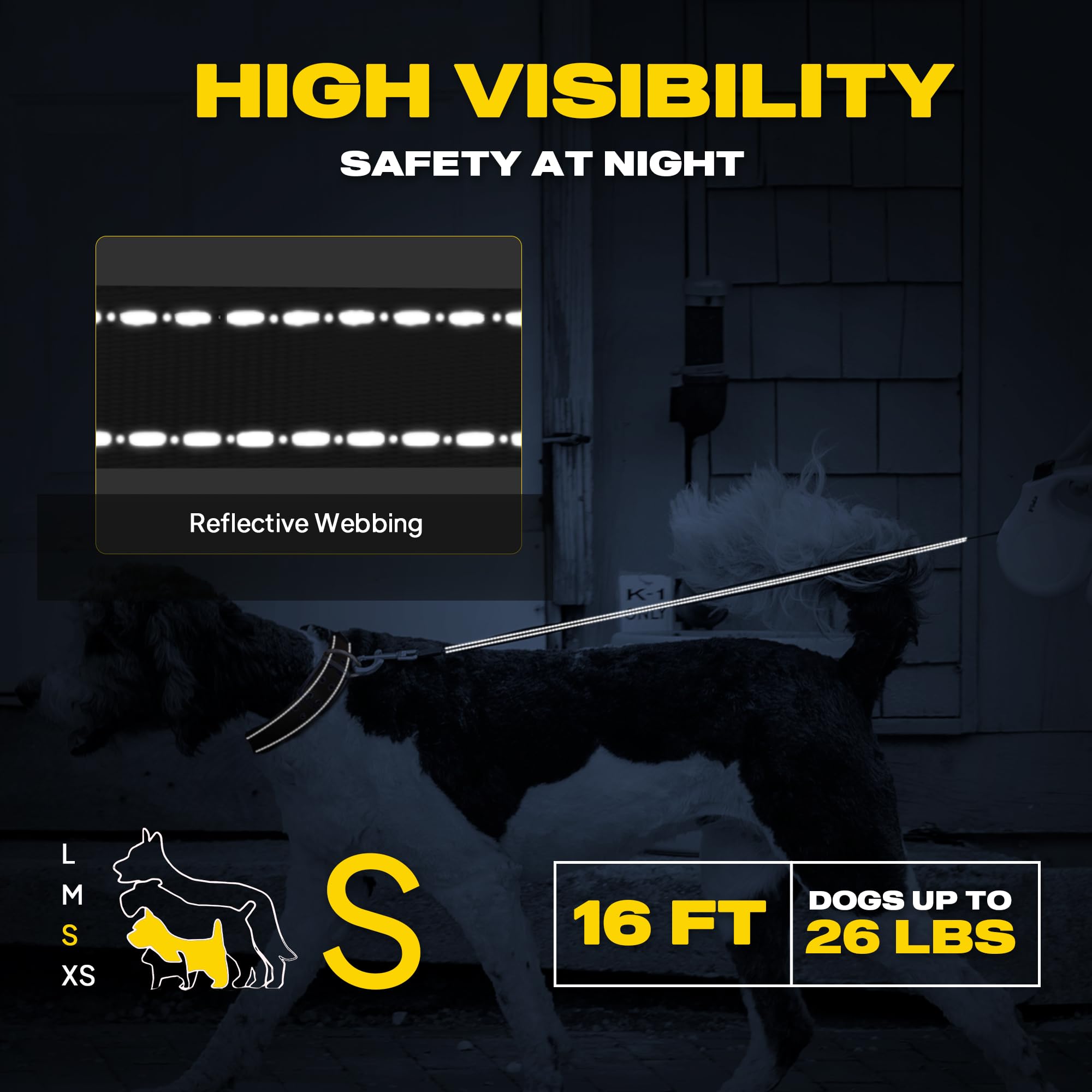 Retractable Dog Leash, 16 ft Dog Walking Leash for Small Dogs up to 26 lbs, 360° Tangle Free, Black