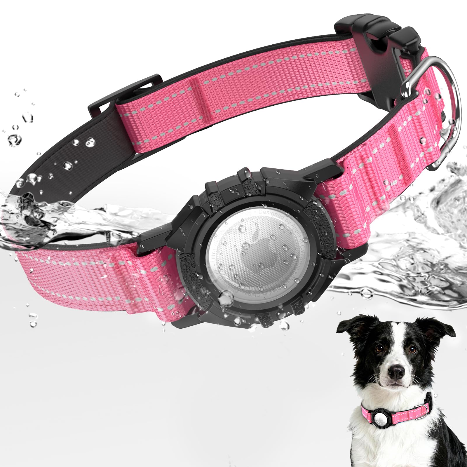 AirTag Dog Collar, Reflective Dog Collar with Airtag Holder, IP68 Waterproof Integrated Air Tag Dog Collars, Ultra-Durable, Comfortable Padded, GPS Tracker Collars for Dogs (Air Tag NOT Included)
