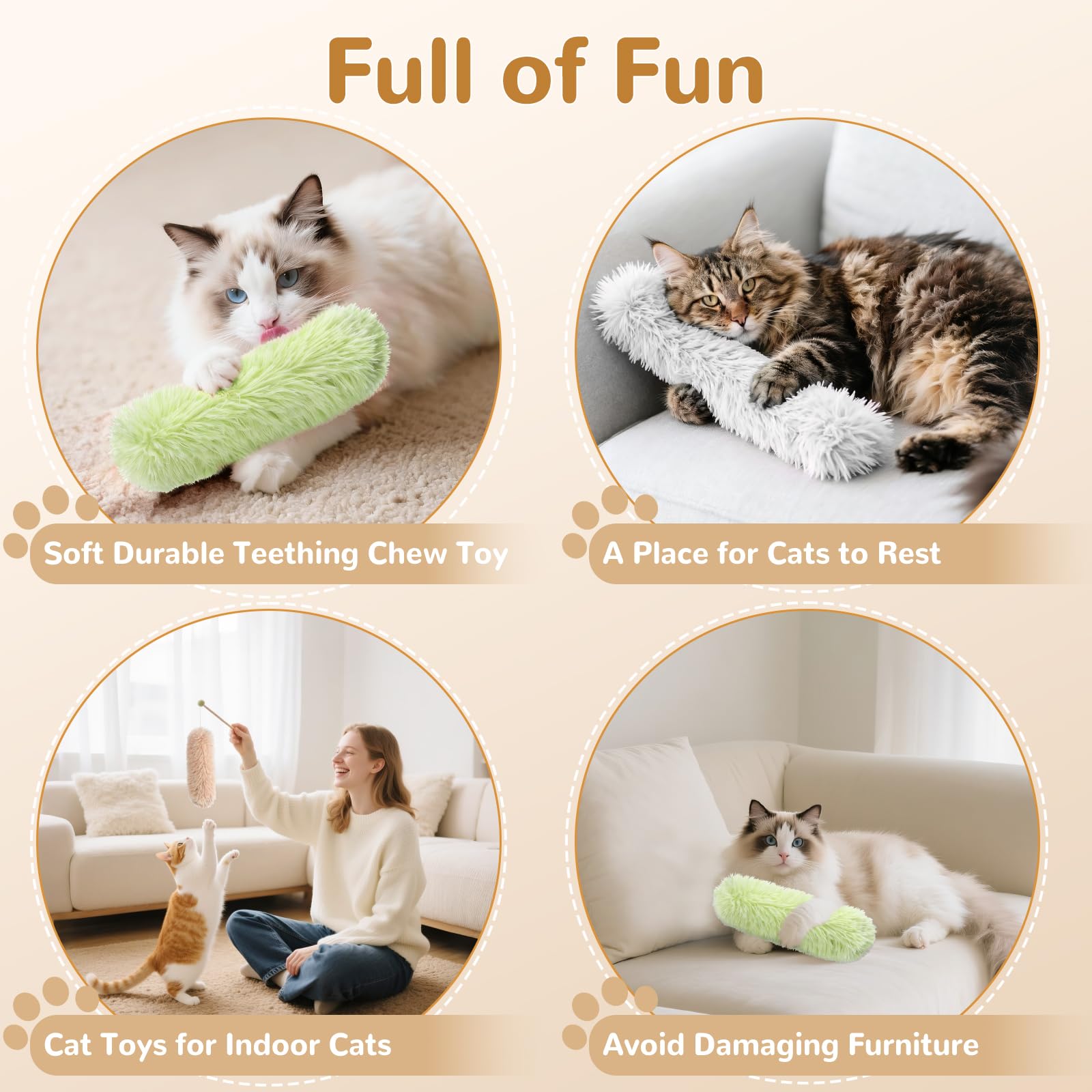Cat Toys, Catnip Toys Natural Pillows Toys, Crinkle Sound Catnip Toys, Durable Cat Toys for Indoor Cats (Green Orange Grey, 3)