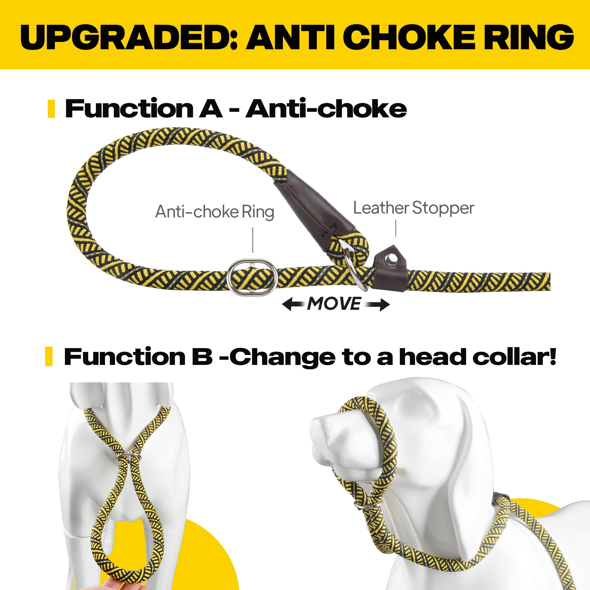 Durable Slip Lead Dog Leash, Heavy Duty Dog Loop Leashes, Comfortable Strong Rope Slip Leash for Large Medium Dogs, No Pull Pet Training Lead with Highly Reflective