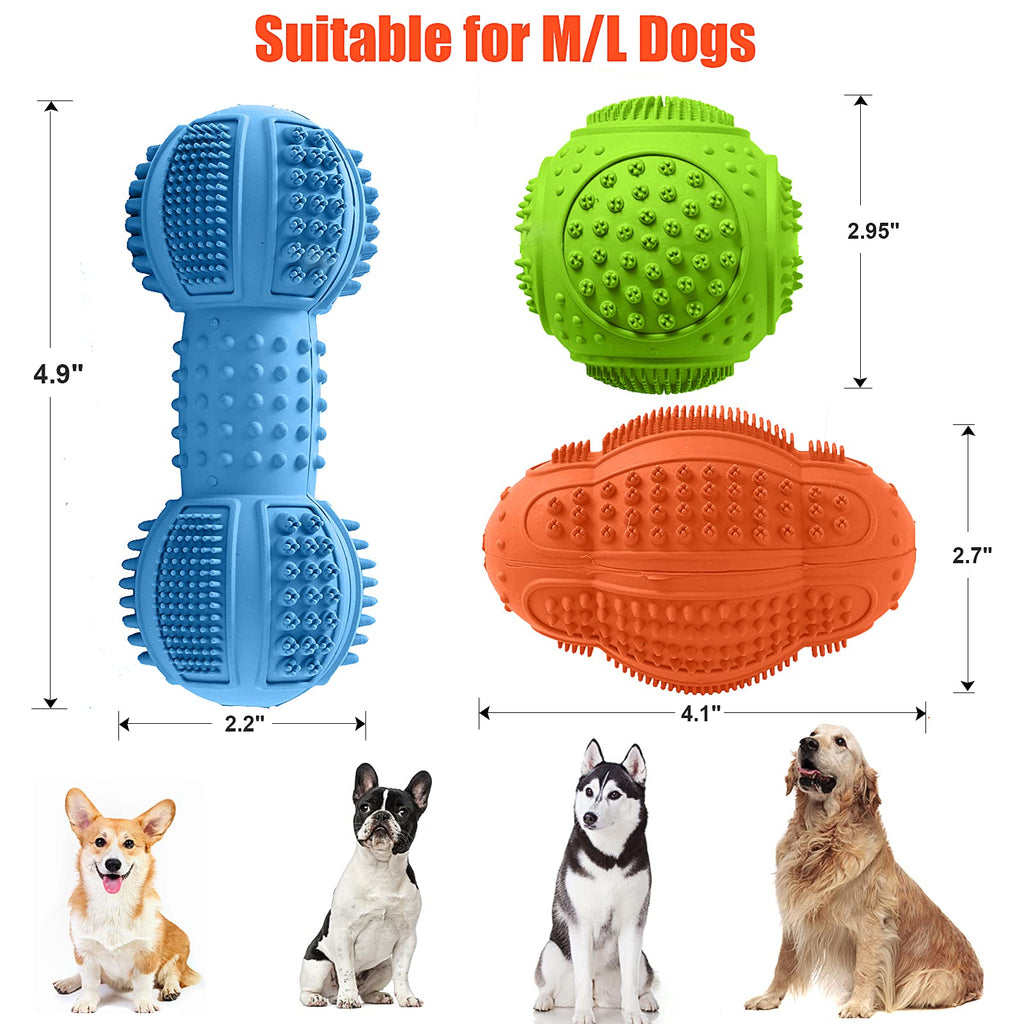 Dog Chew Toys 3 Pack for Aggressive Chewers, Multifunctional Teeth Cleaning and Gum Massage, Tough Toys with Natural Rubber for Large and Medium Dog