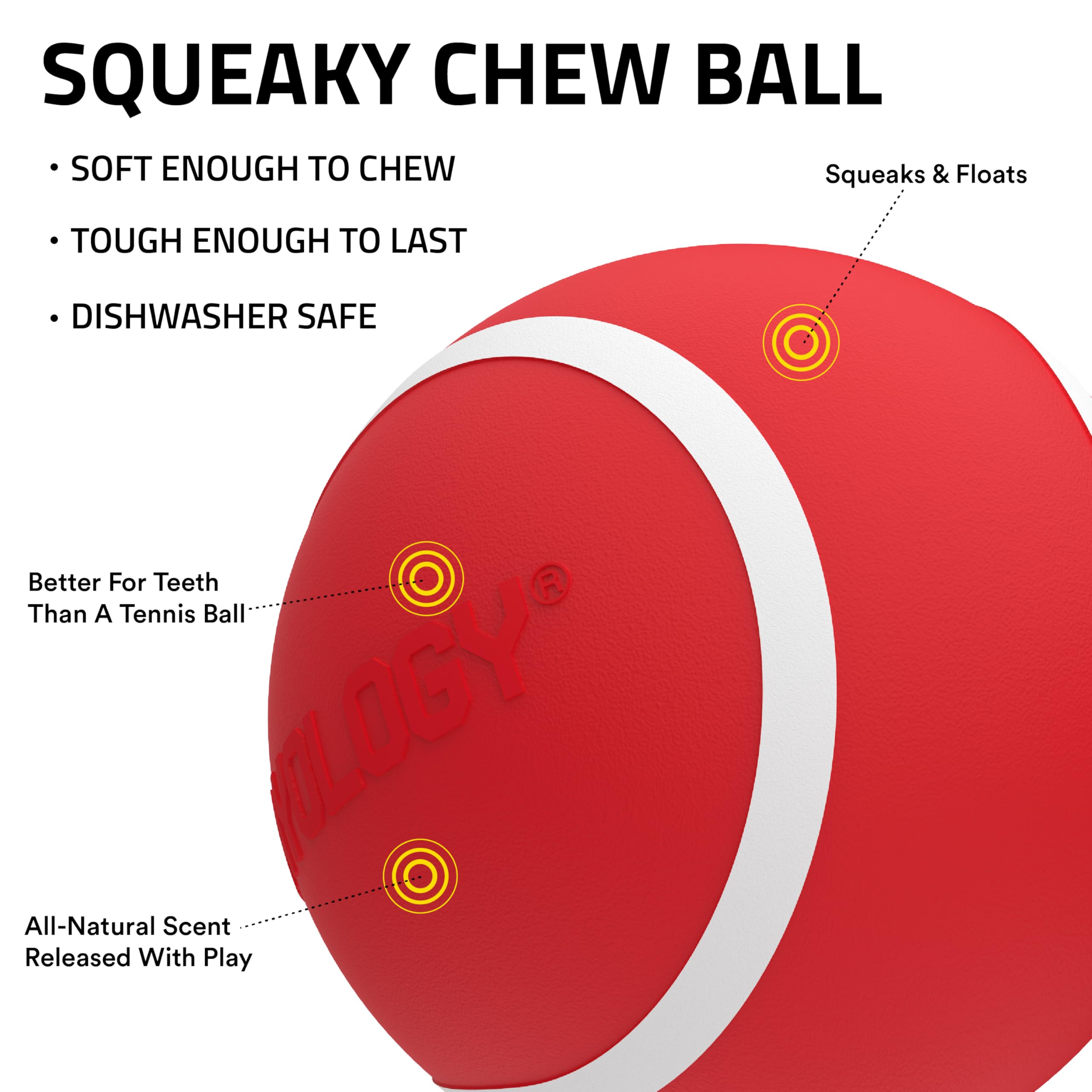 Playology Dog Toys | Squeaky Chew Ball - Bouncy Durable Floating Fetch Ball for Dogs | Medium Sweet Potato Scented Toy - Easy to Clean and Made from Non Toxic Materials