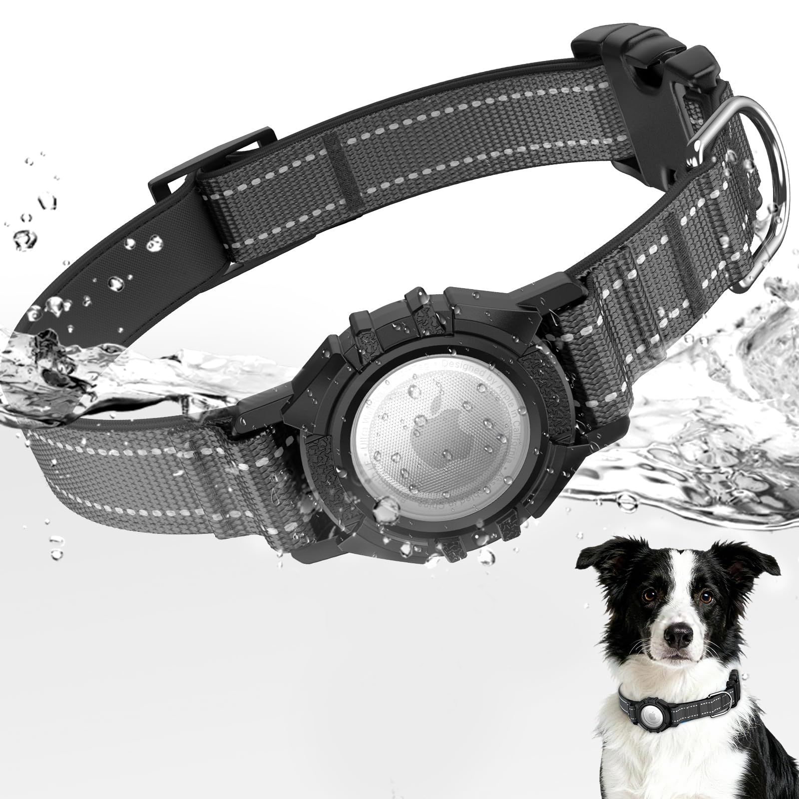 AirTag Dog Collar, Reflective Dog Collar with Airtag Holder, IP68 Waterproof Integrated Air Tag Dog Collars, Ultra-Durable, Comfortable Padded, GPS Tracker Collars for Dogs (Air Tag NOT Included)