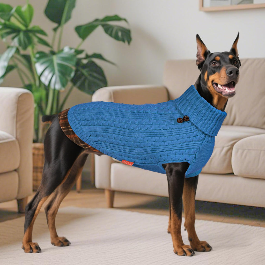 Premium Dog Sweater Soft Pullover Dog Sweaters for Small Dogs Male Stretchy Knitwear Cat Clothes Warm Turtleneck Small Dogs Sweater with Gingham Patchwork Comfy Pet Coat for Fall Winter Cold Weather