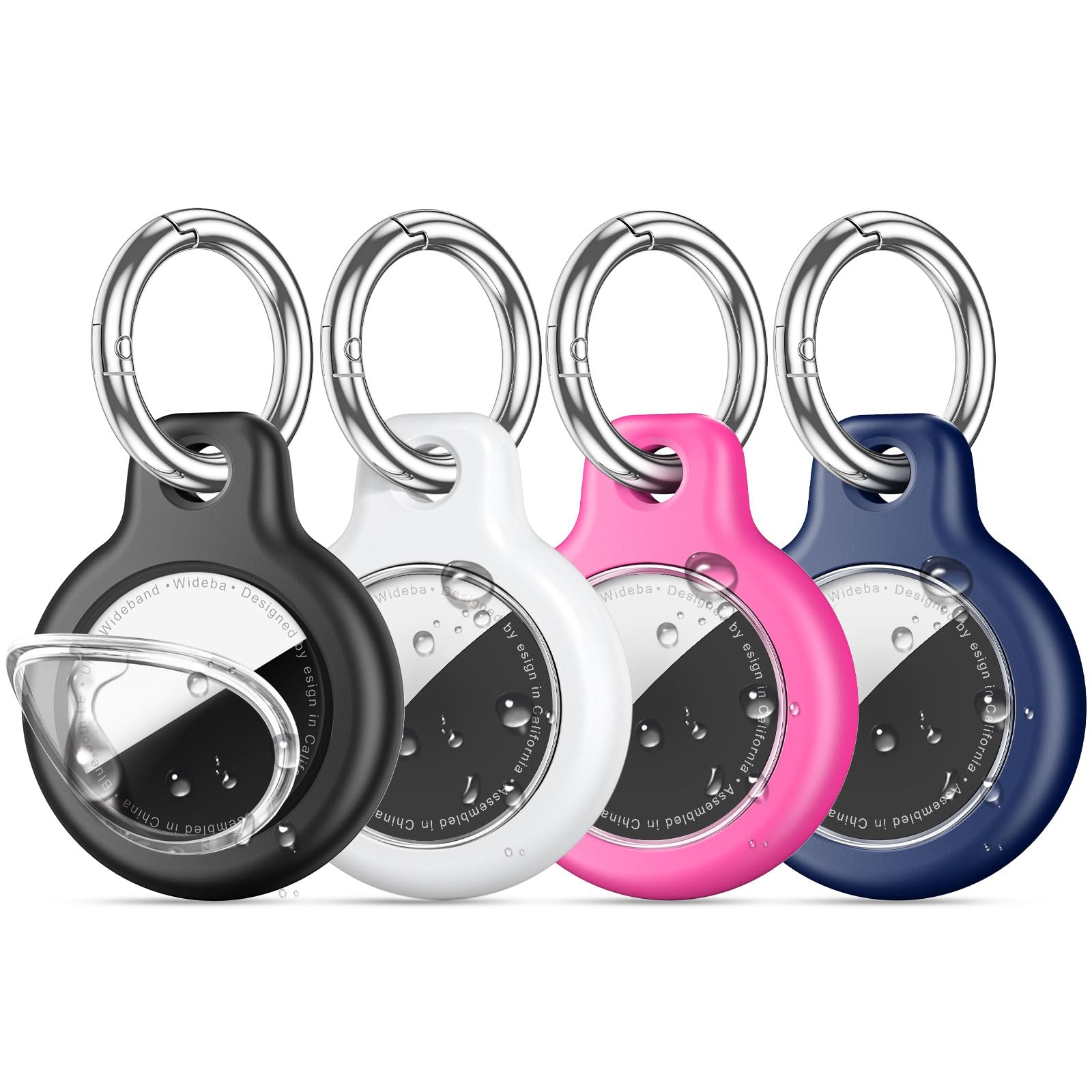 4 Pack IPX8 Waterproof Airtag Holder airtag Keychain for Apple AirTags with Air Tag Keychain,Silicone GPS Cover+TPU Clear Waterproof Cover Air-Tag Item Finders Case for Pets,Kids-Black/White/Red/Blue