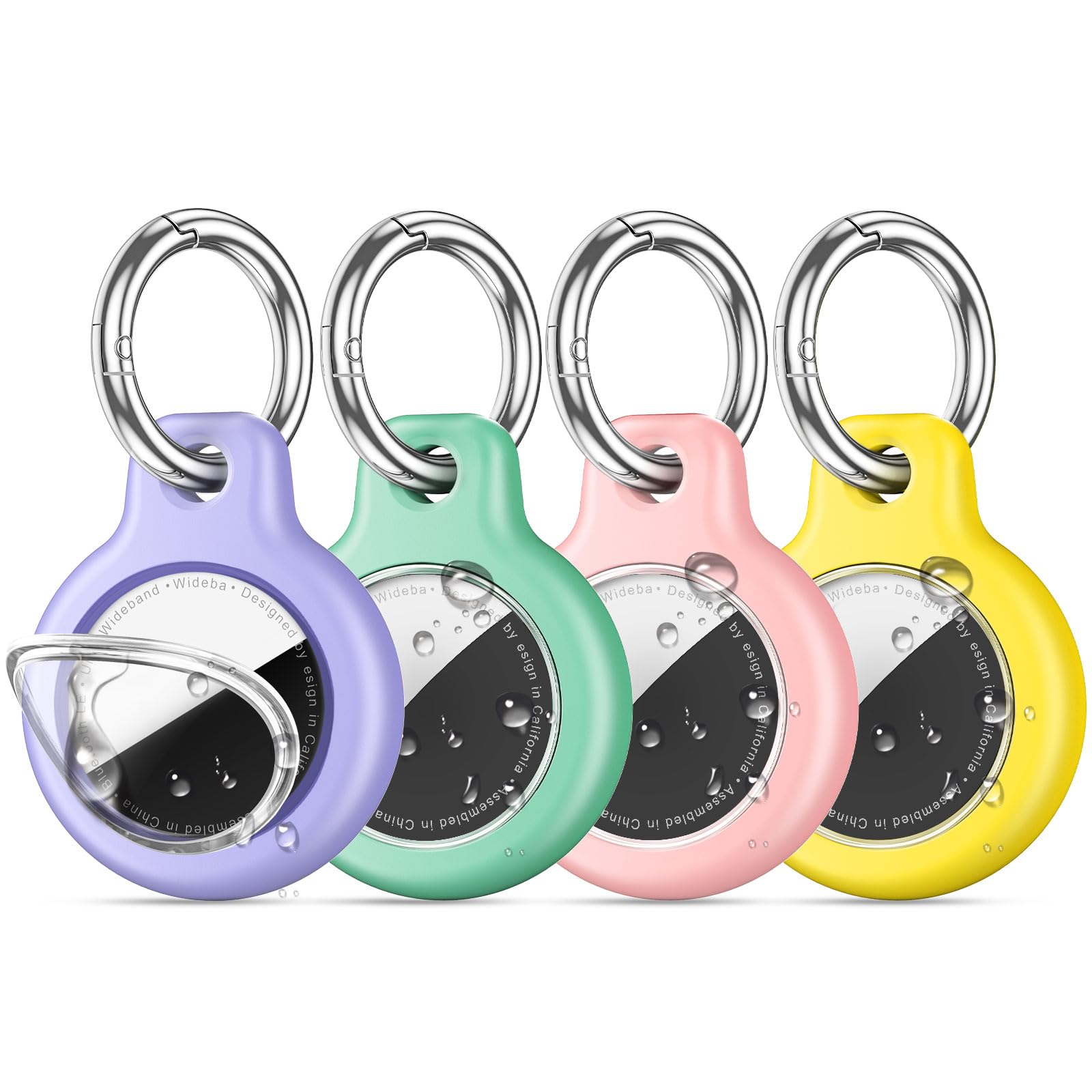 4 Pack IPX8 Waterproof Airtag Holder airtag Keychain for Apple AirTags with Air Tag Keychain,Silicone GPS Cover+TPU Clear Waterproof Cover Air-Tag Item Finders Case for Pets,Kids-Black/White/Red/Blue