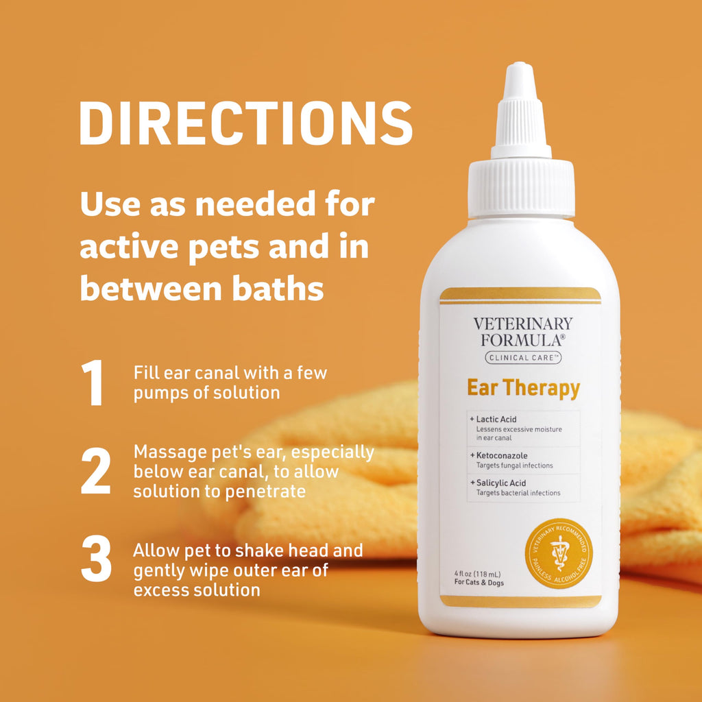 Veterinary Formula Clinical Care Ear Therapy, 8 oz. – Cat and Dog Ear Cleaner – Helps Soothe Itchiness and Clean The Ear Canal of Debris and Buildup