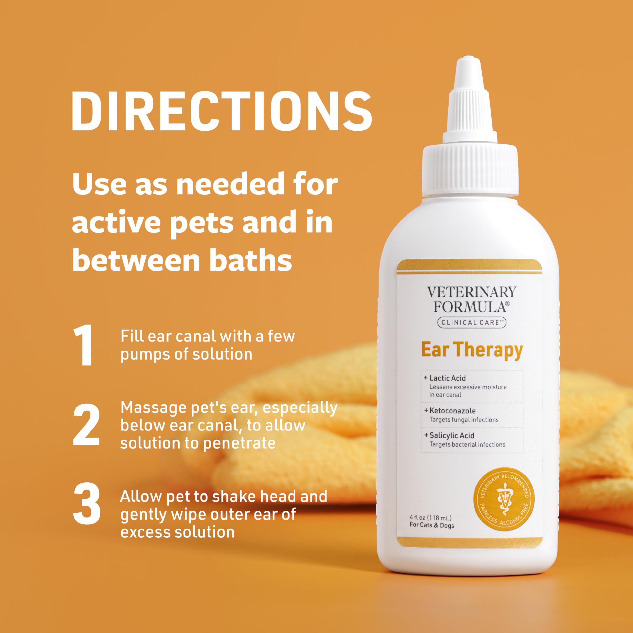 Veterinary Formula Clinical Care Ear Therapy, 8 oz. – Cat and Dog Ear Cleaner – Helps Soothe Itchiness and Clean The Ear Canal of Debris and Buildup