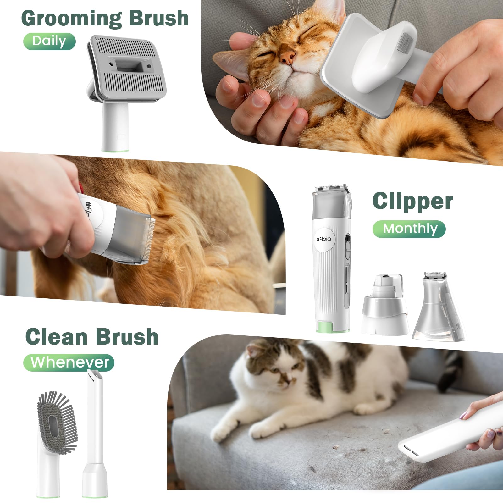 6-in-1 Dog Grooming Kit, Pet Grooming Vacuum for Shedding, Dog Hair Vacuum with Clipper Nail Trimmer Grinder, Pet Brush Groomer at Home, Low Noise Cats Hair Remover, 1.5L Dust Cup, White