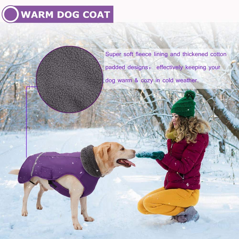 Premium Warm Dog Coat Reflective Dog Jacket, Waterproof Dog Winter Coat Turtleneck Dog Clothes for Cold Weather, Thick Fleece Dog Snowsuit Christmas Dog Vest Pet Apparel for Small Medium Large Dogs