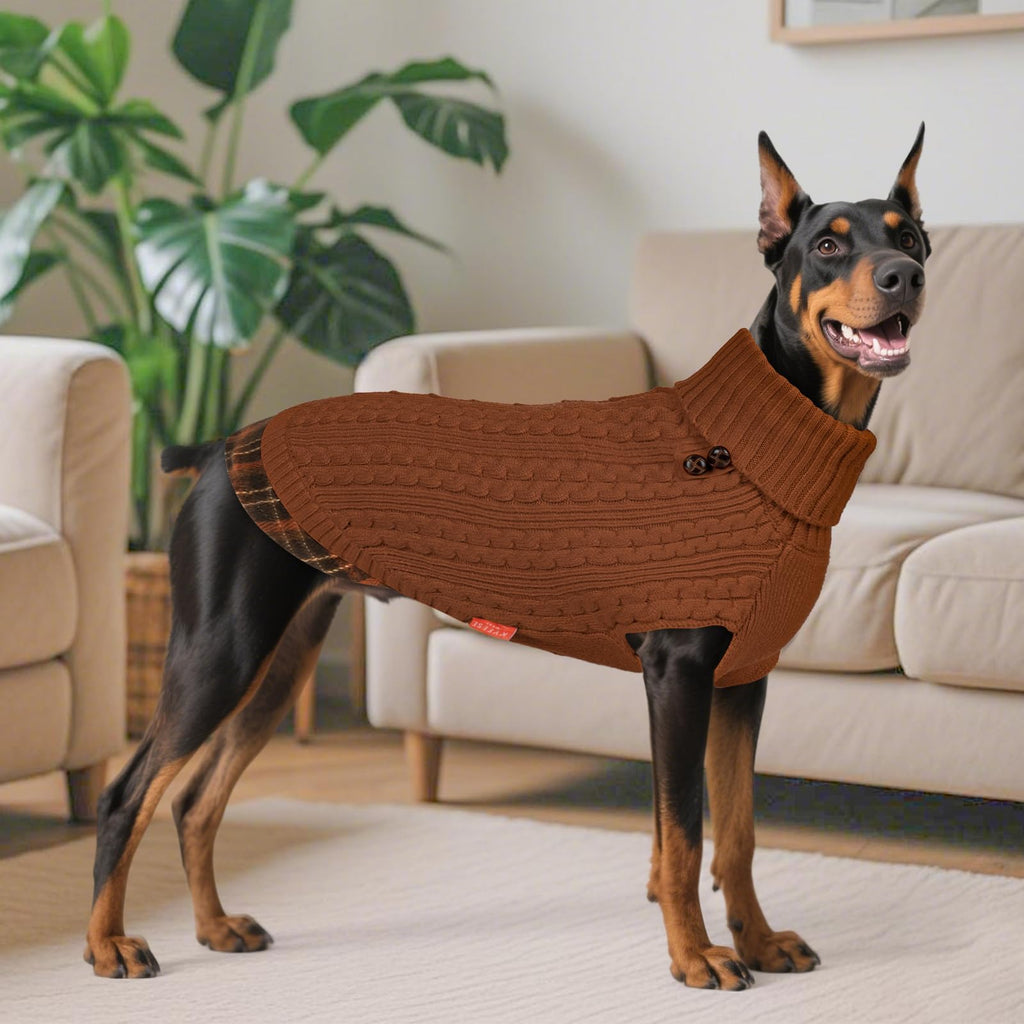 Premium Dog Sweater Soft Pullover Dog Sweaters for Small Dogs Male Stretchy Knitwear Cat Clothes Warm Turtleneck Small Dogs Sweater with Gingham Patchwork Comfy Pet Coat for Fall Winter Cold Weather