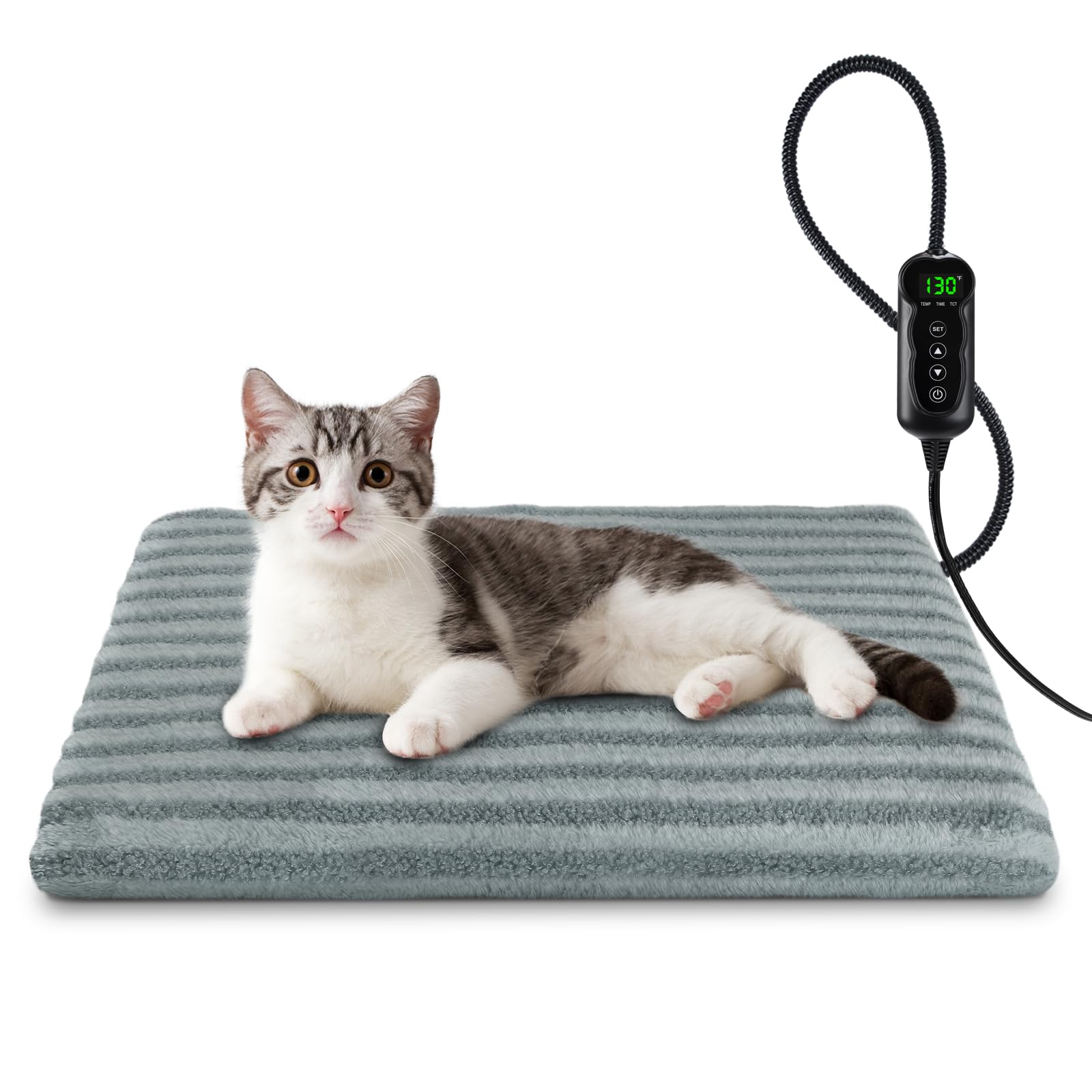 Large Pet Heating Pad, Waterproof Heated Dog Cat Bed with 11 Adjustable Temperatures & 24H Timer, Auto Shut-Off, Chew-Resistant Cord, Washable Cover, Indoor Electric Heating Mat