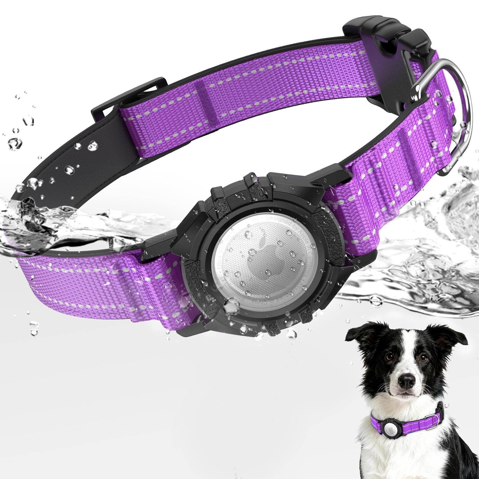 AirTag Dog Collar, Reflective Dog Collar with Airtag Holder, IP68 Waterproof Integrated Air Tag Dog Collars, Ultra-Durable, Comfortable Padded, GPS Tracker Collars for Dogs (Air Tag NOT Included)
