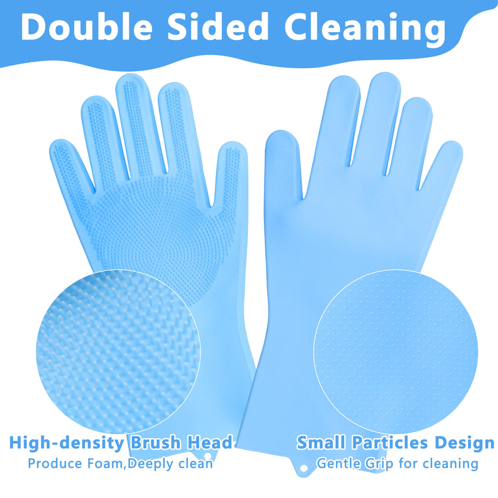 Pet Grooming Gloves—Heat Resistant Dog Washing Gloves with High-Density Teeth, Dog Bath Scrubber with Enhanced Five Finger Design, Silicone Gloves for Dogs and Cats Bathing, Massage (Blue)