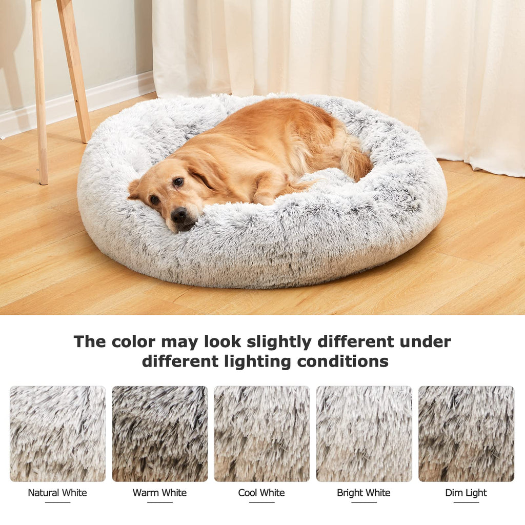 Calming Donut Dog Bed for Extra Large Dogs, Round Plush Bed with Non-Slip Bottom