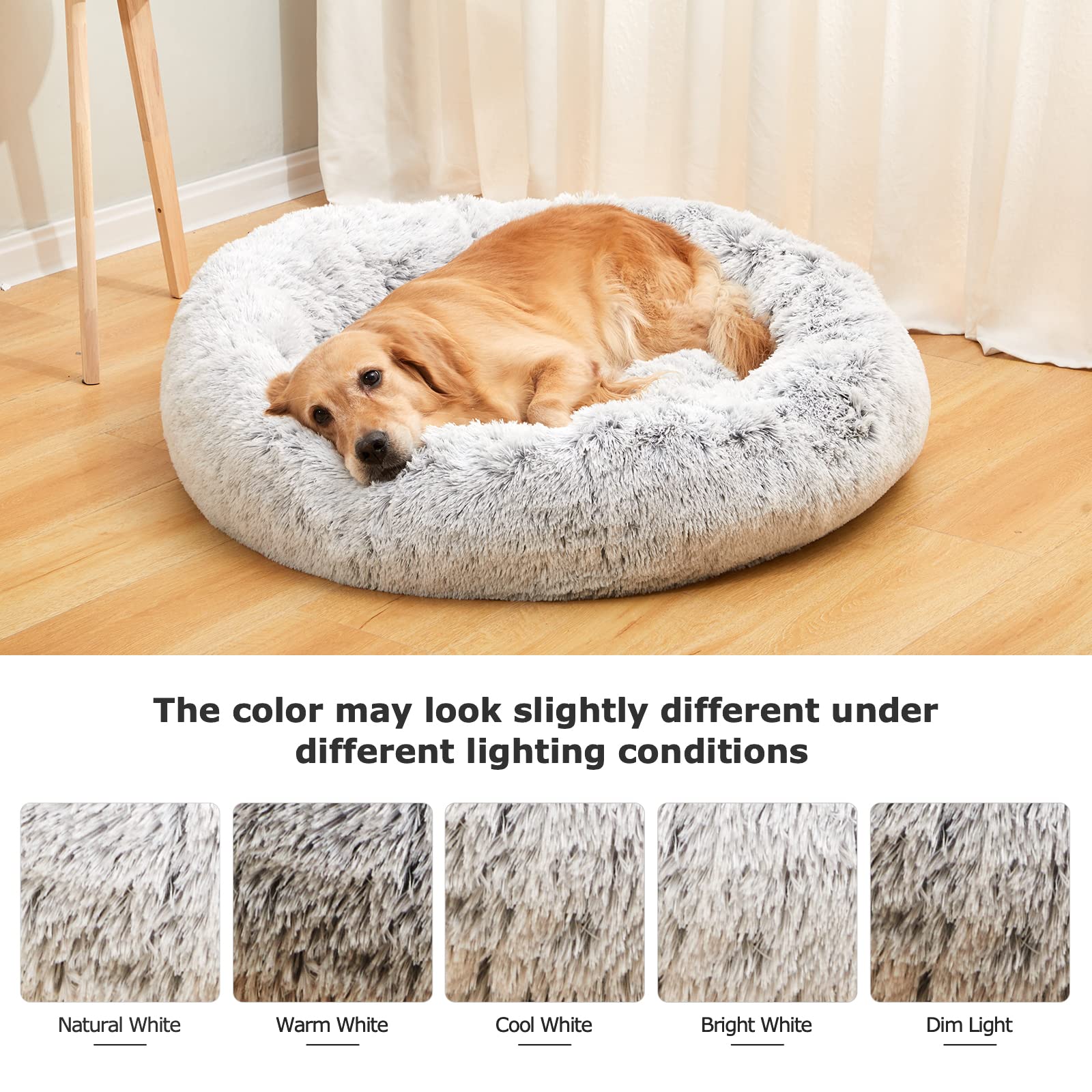 Calming Donut Dog Bed for Extra Large Dogs, Round Plush Bed with Non-Slip Bottom