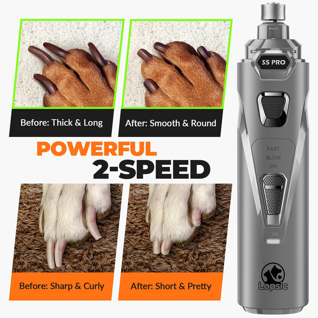 Dog Nail Grinder with 2 LED Lights Powerful 2 Speeds Super Quiet Dog Nail Trimmers with 3 Grinding Wheels Rechargeable Pet Dog Nail Clippers for Large Medium Puppy Dogs Dog Nail File Cat Nail Clipper
