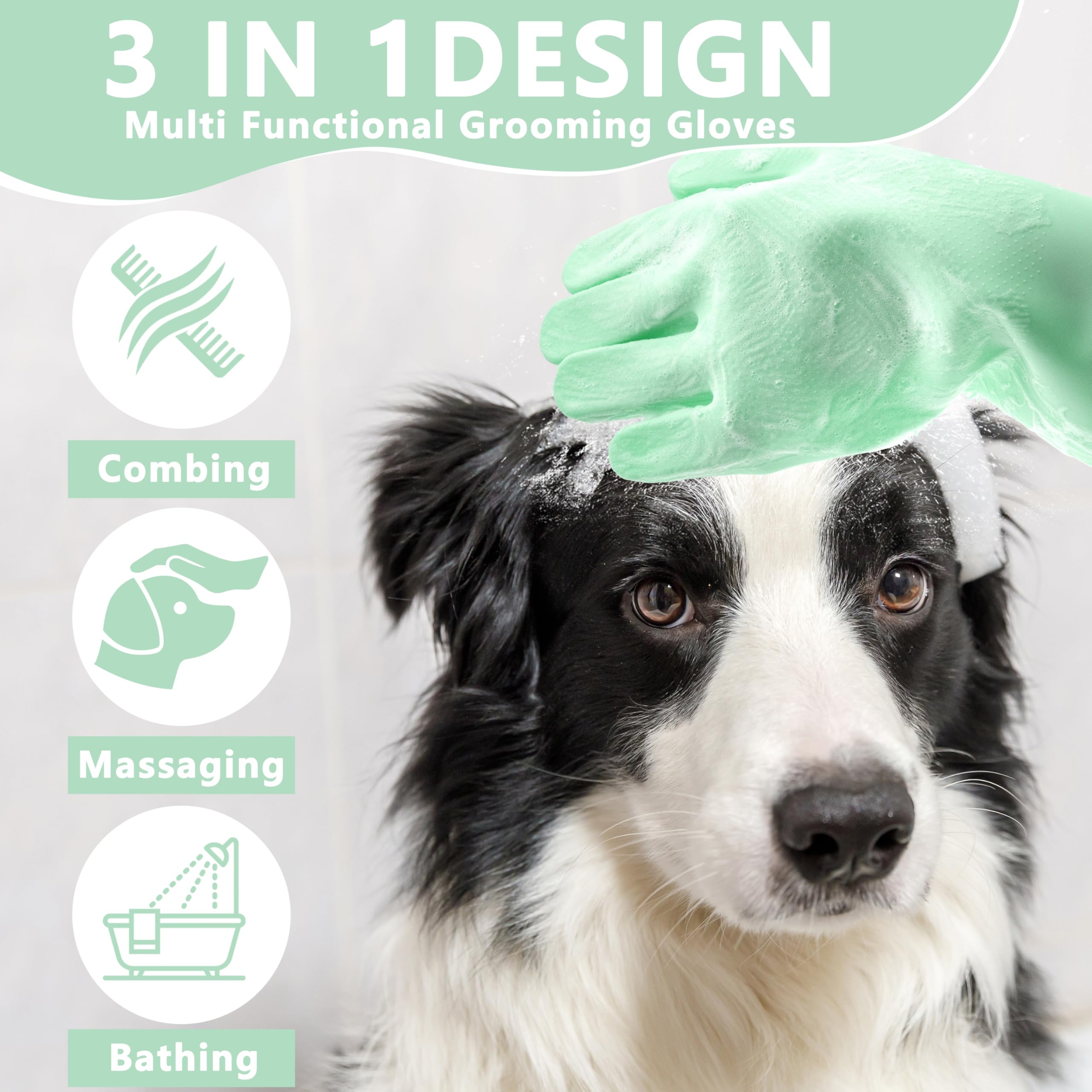 Pet Grooming Gloves—Heat Resistant Dog Washing Gloves with High-Density Teeth, Dog Bath Scrubber with Enhanced Five Finger Design, Silicone Gloves for Dogs and Cats Bathing, Massage (Blue)