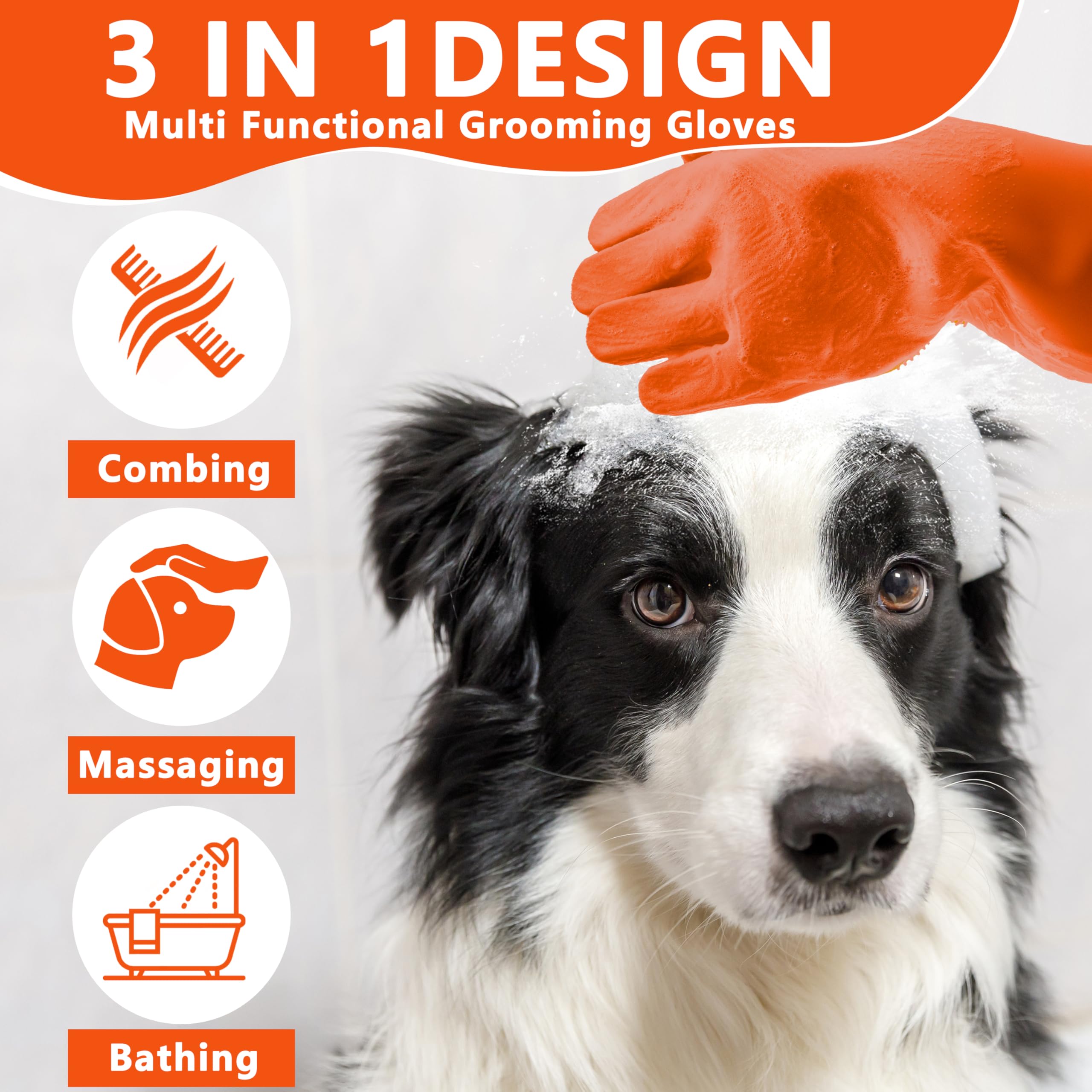 Pet Grooming Gloves—Heat Resistant Dog Washing Gloves with High-Density Teeth, Dog Bath Scrubber with Enhanced Five Finger Design, Silicone Gloves for Dogs and Cats Bathing, Massage (Blue)