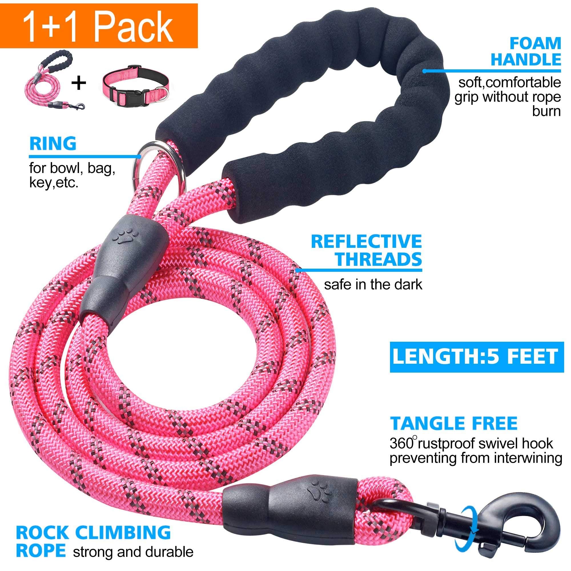 Reflective Dog Collar Padded with Soft Neoprene Breathable Adjustable Nylon Dog Collars for Small Medium Large Dogs (Medium (Pack of 1), Vivid Blue Collar+Leash)