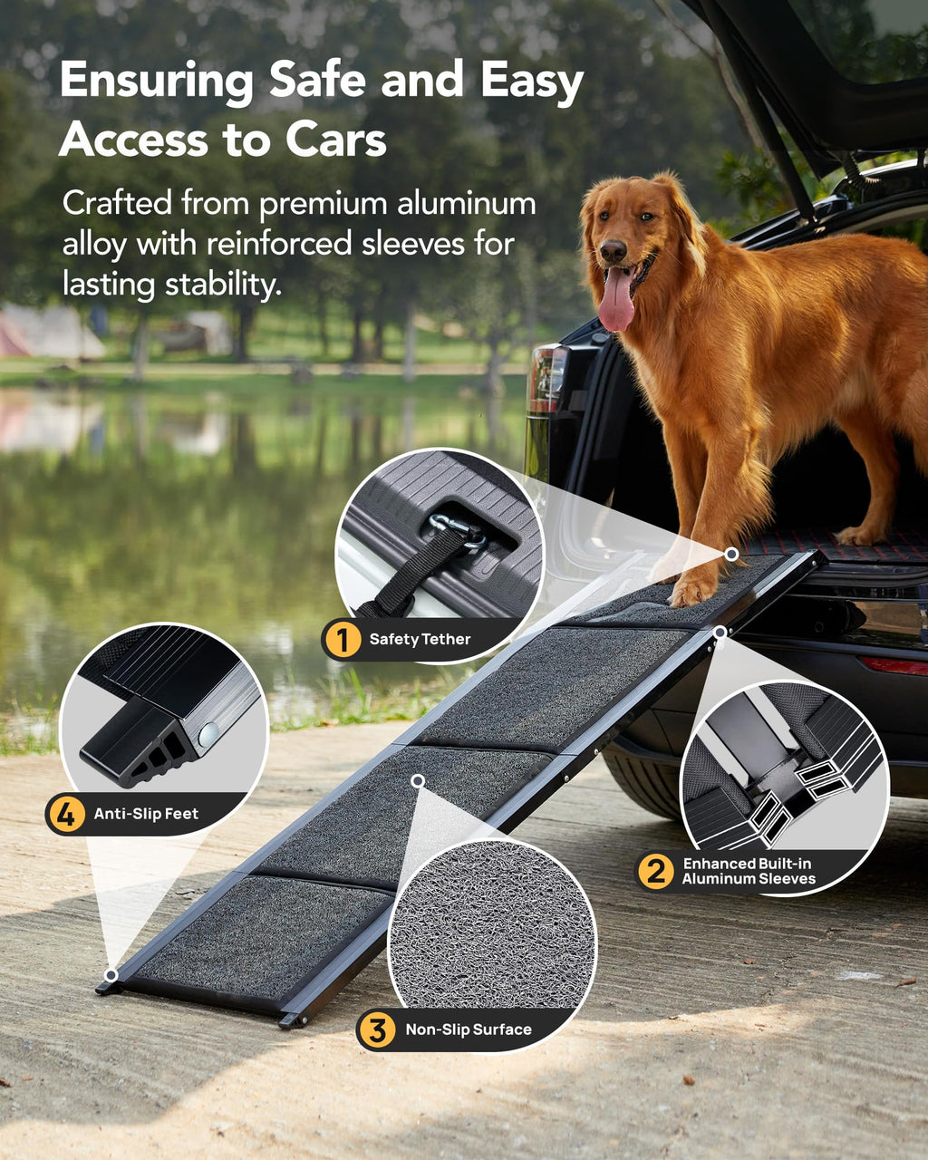 Dog Ramp for Car 63" Long & 17" Wide Portable Dog Ramps for Large Dogs with Non-Slip Rug Surface Dog Car Ramp for SUV Car & Truck, Folding Dog Ramp Up to 250LBS