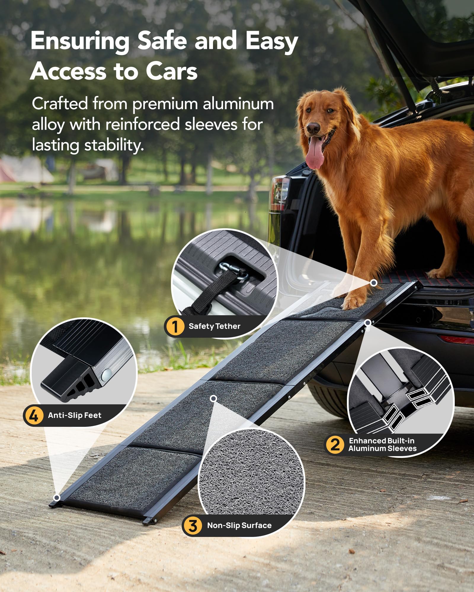 Dog Ramp for Car 63" Long & 17" Wide Portable Dog Ramps for Large Dogs with Non-Slip Rug Surface Dog Car Ramp for SUV Car & Truck, Folding Dog Ramp Up to 250LBS