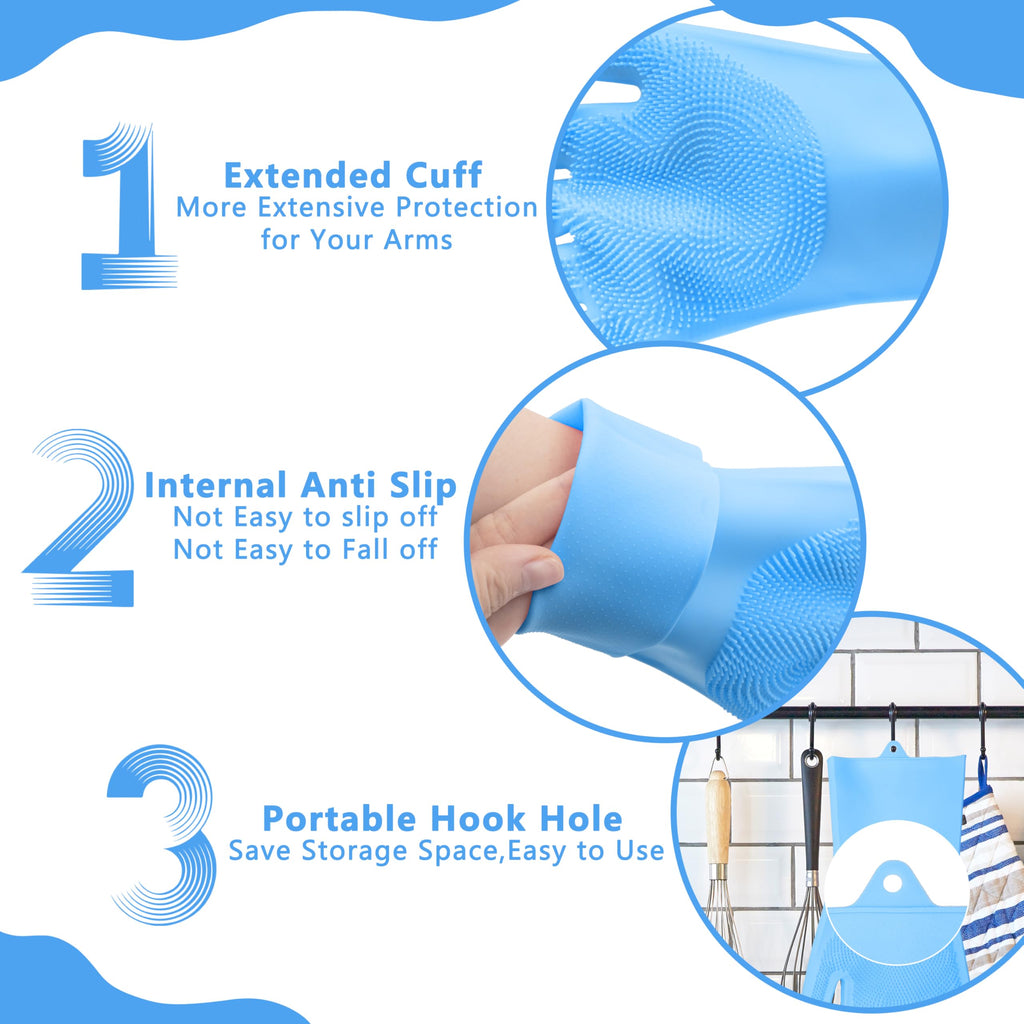 Pet Grooming Gloves—Heat Resistant Dog Washing Gloves with High-Density Teeth, Dog Bath Scrubber with Enhanced Five Finger Design, Silicone Gloves for Dogs and Cats Bathing, Massage (Blue)