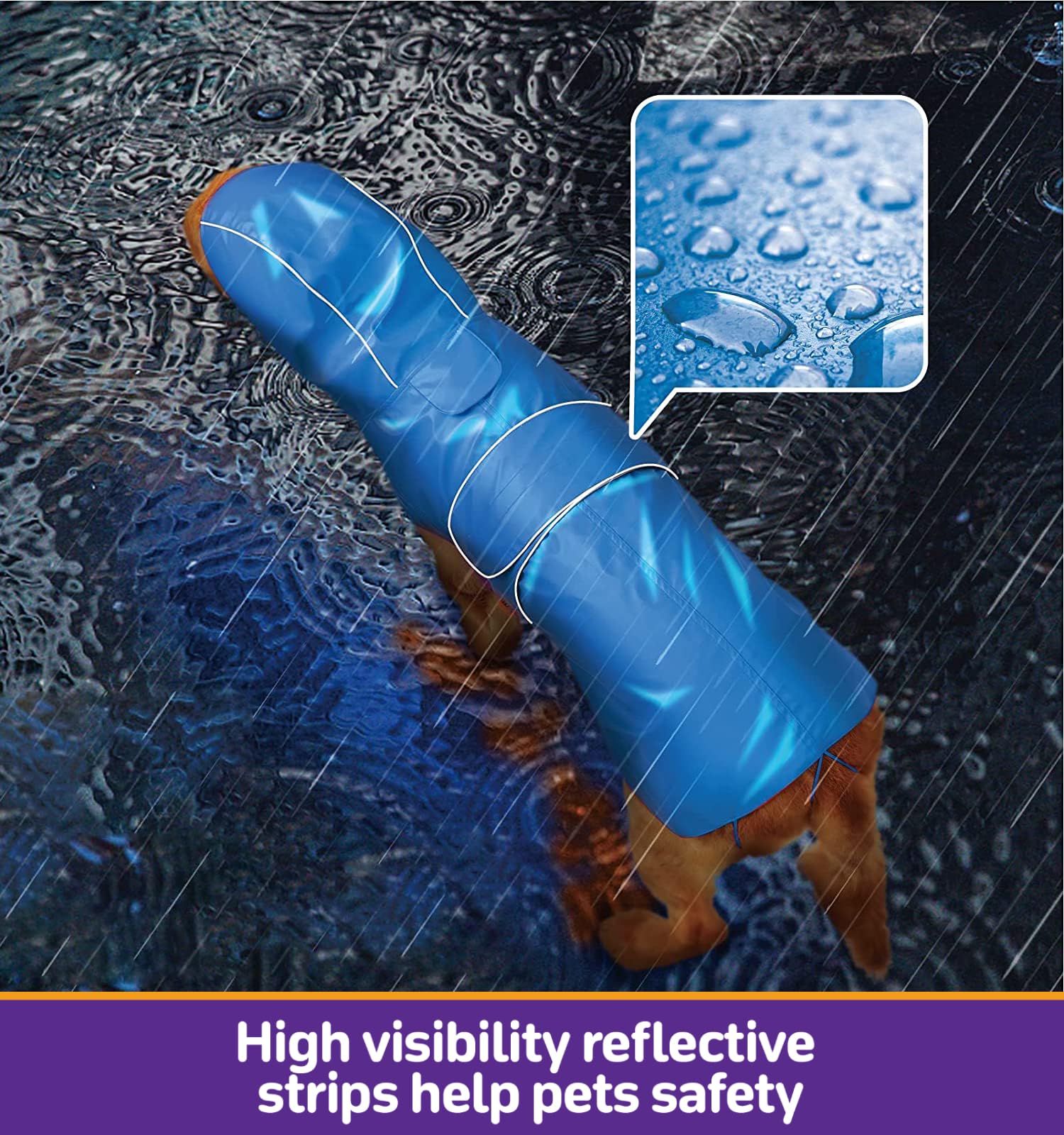 Dog Raincoat Reversible, Single Side Slicker Poncho Adjustable Waterproof Dog Rain Jacket with Leash Hole/Reflective Stripe Hooded Snowproof Windproof Clothes.