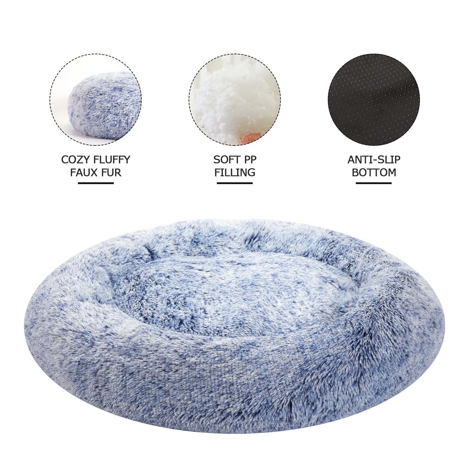 Calming Donut Dog Bed for Extra Large Dogs, Round Plush Bed with Non-Slip Bottom